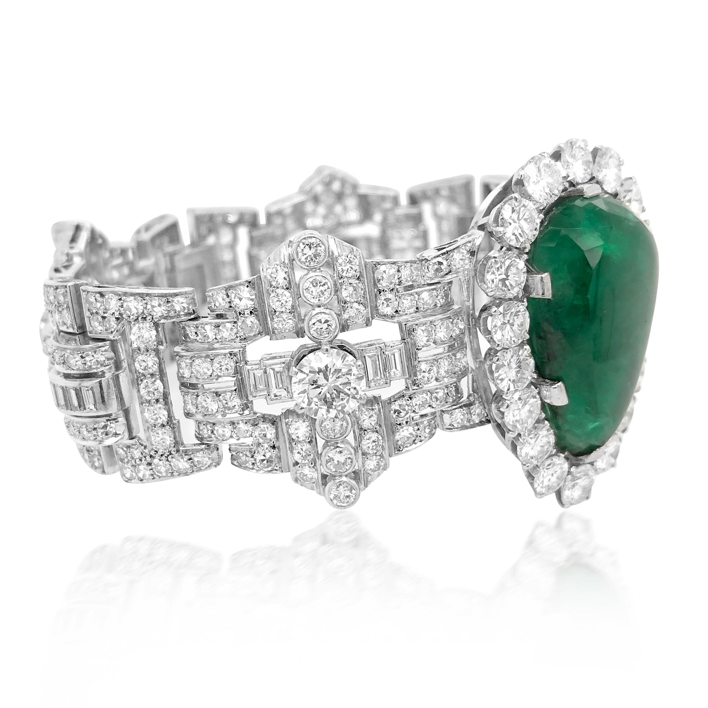 Clerc, Pear-shaped Platinum Diamond Emerald Bracelet