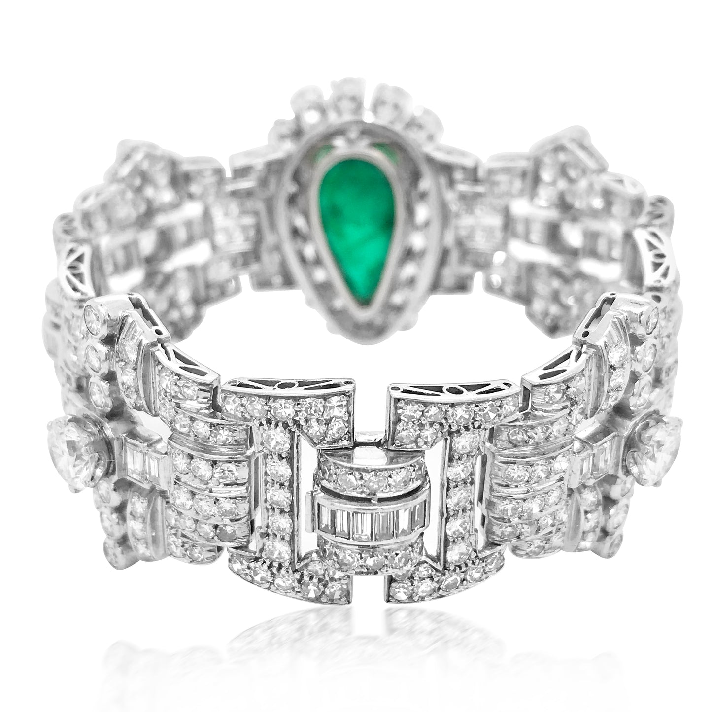 Clerc, Pear-shaped Platinum Diamond Emerald Bracelet