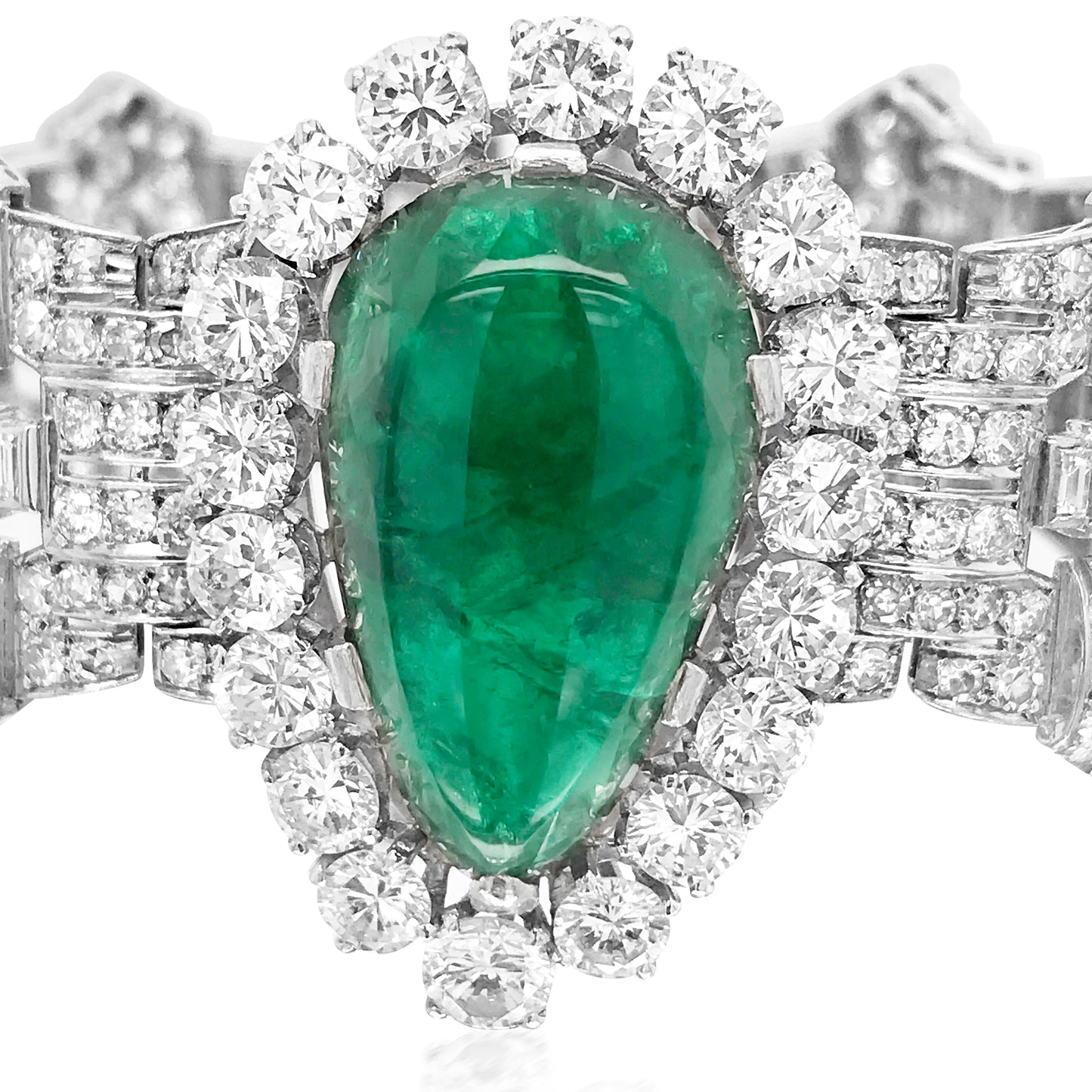 Clerc, Pear-shaped Platinum Diamond Emerald Bracelet
