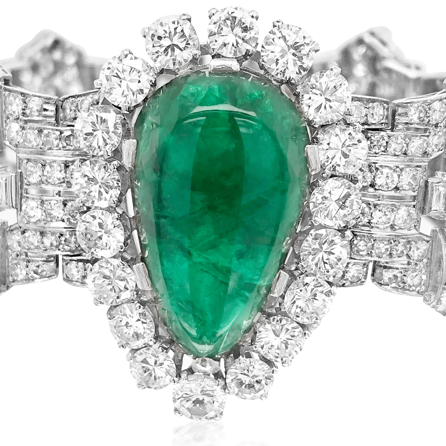 Clerc, Pear-shaped Platinum Diamond Emerald Bracelet Lueur Jewelry