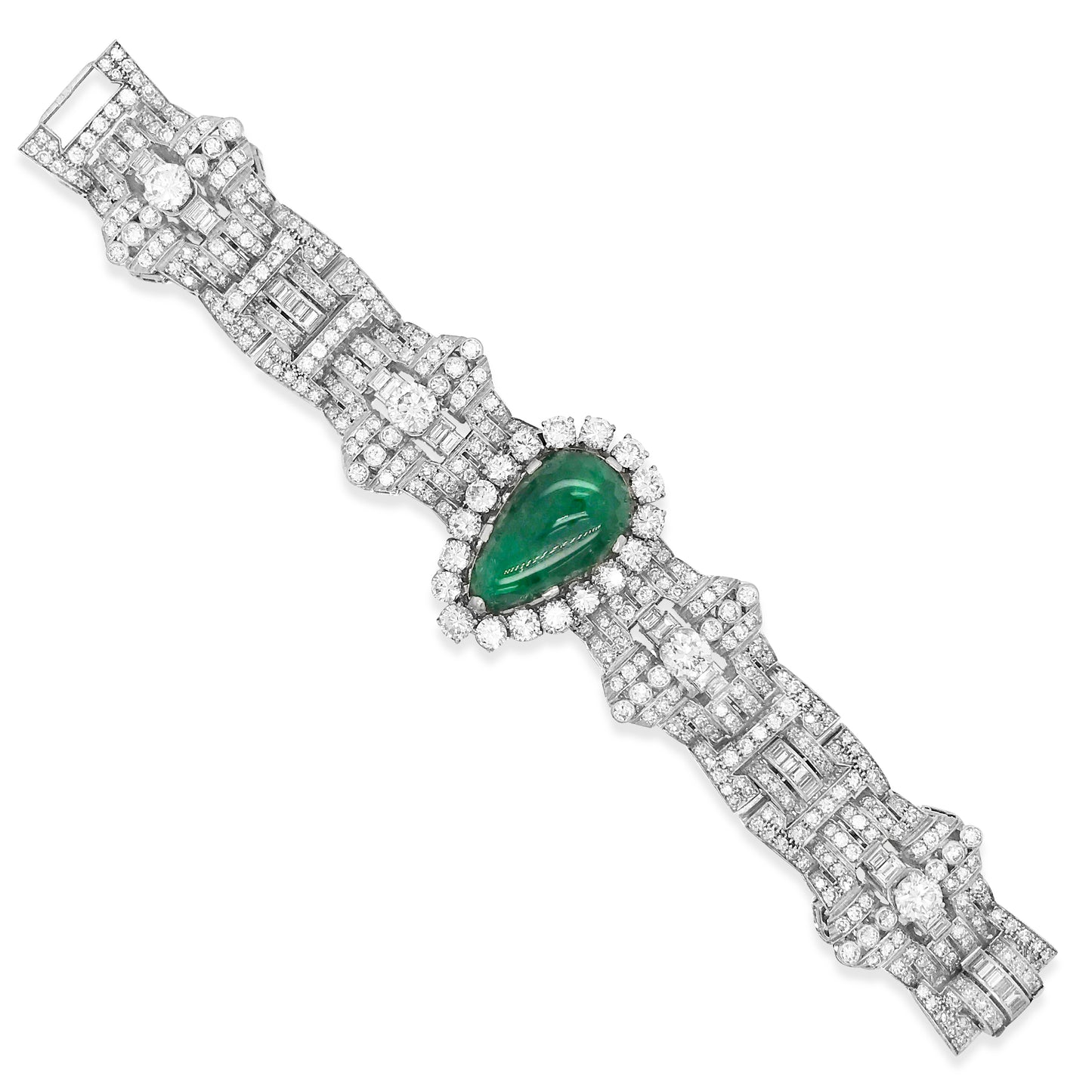 Clerc, Pear-shaped Platinum Diamond Emerald Bracelet