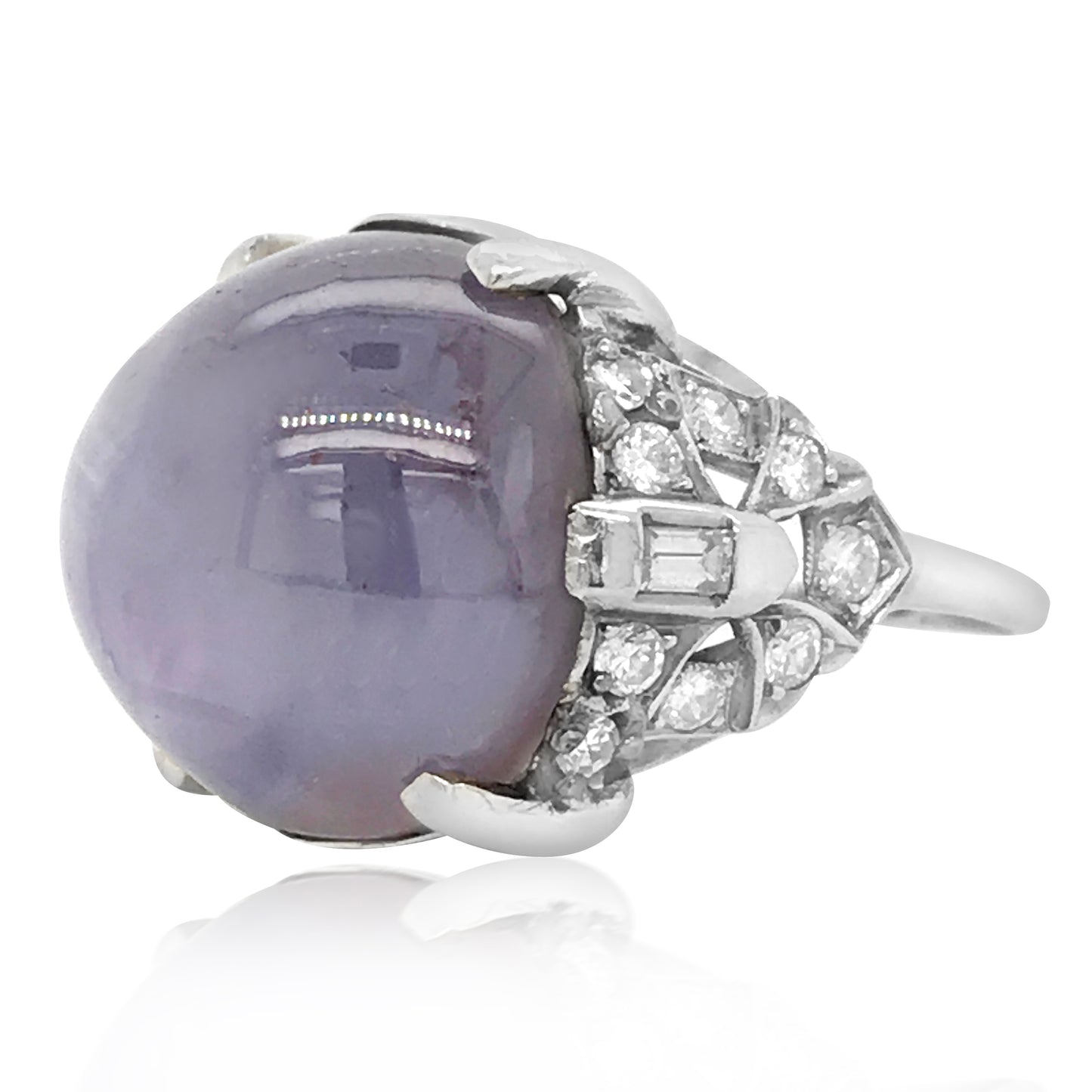 A 32.00 ct Antique Platinum Star Sapphire Diamond Ring, GIA