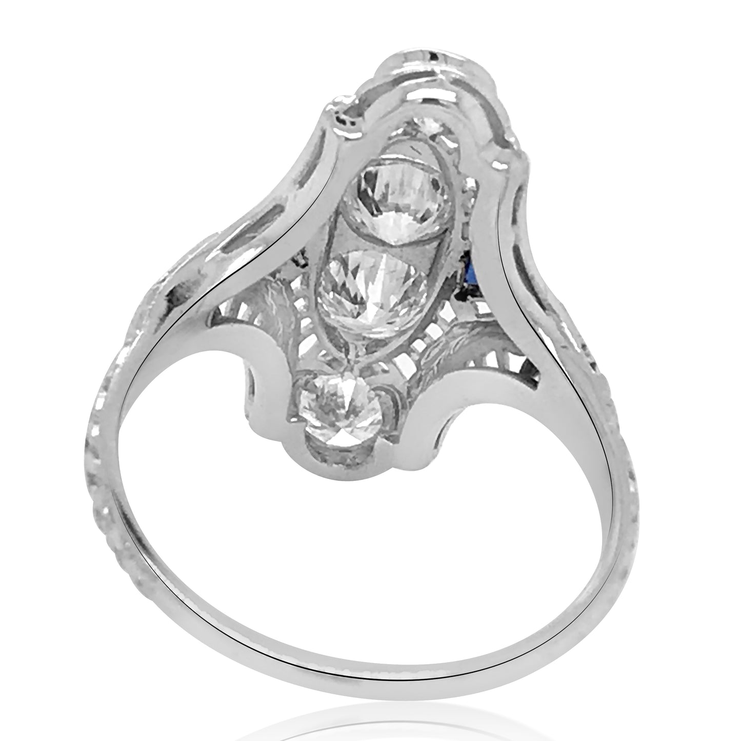 Art Deco Platinum Diamond Sapphire Ring
