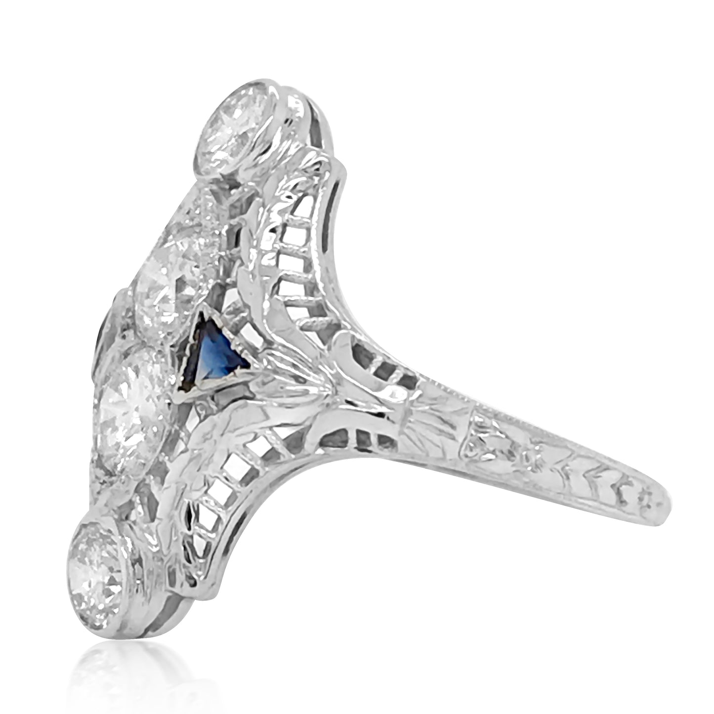 Art Deco Platinum Diamond Sapphire Ring
