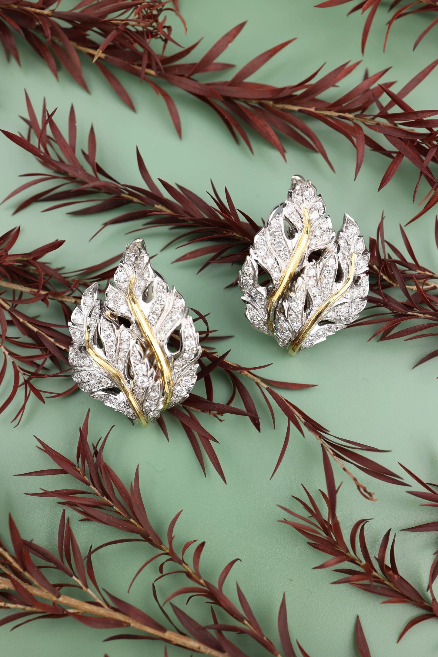 Buccellati, 18K Gold Diamond Leaf Earrings Buccellati