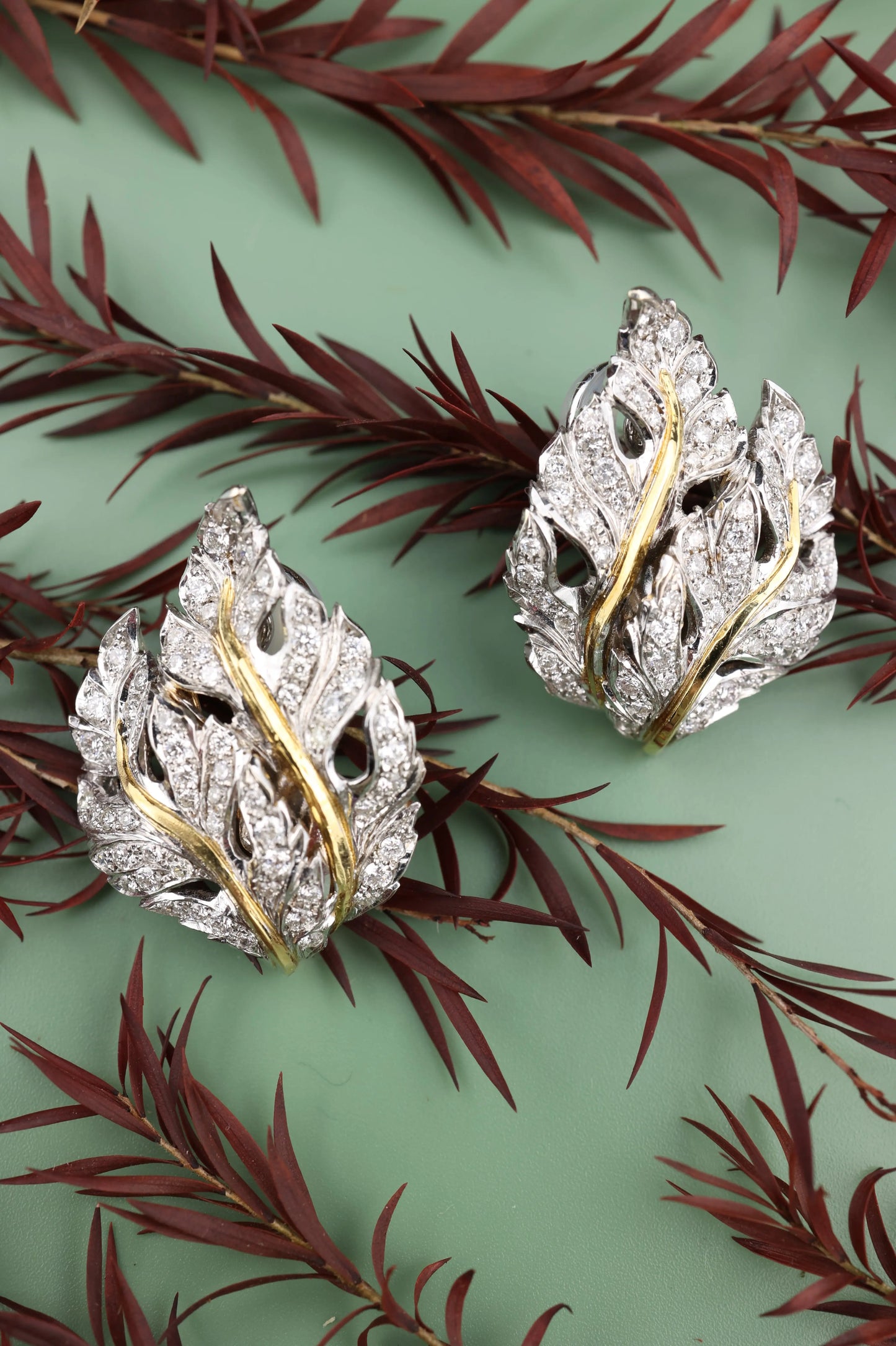 Buccellati, 18K Gold Diamond Leaf Earrings Buccellati