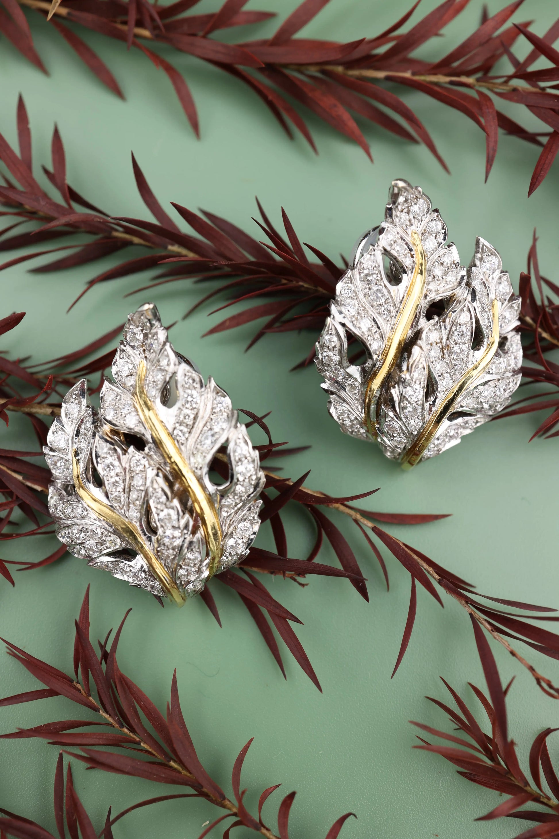 Buccellati, 18K Gold Diamond Leaf Earrings Buccellati