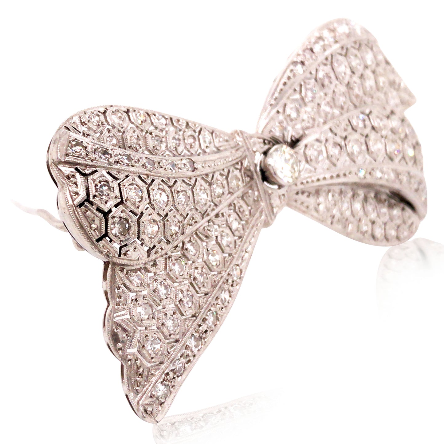 Platinum Diamond Bow Brooch