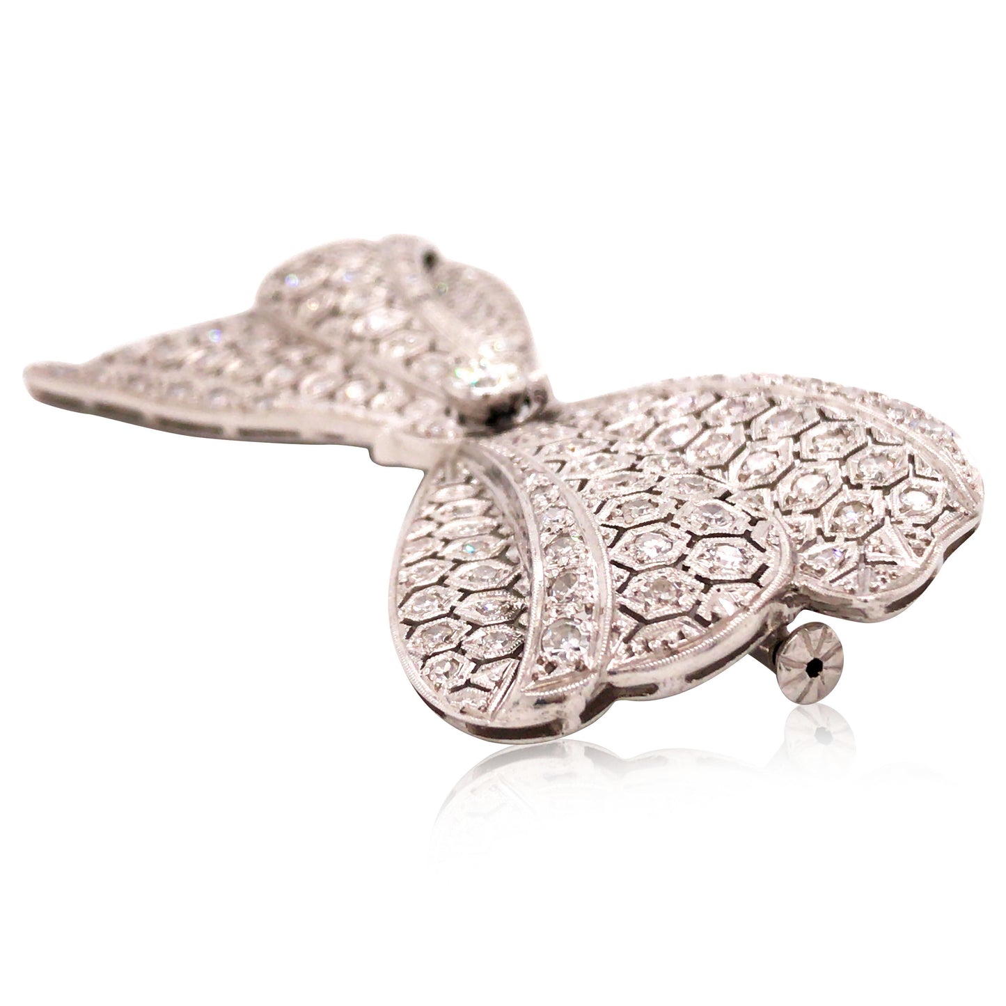 Platinum Diamond Bow Brooch