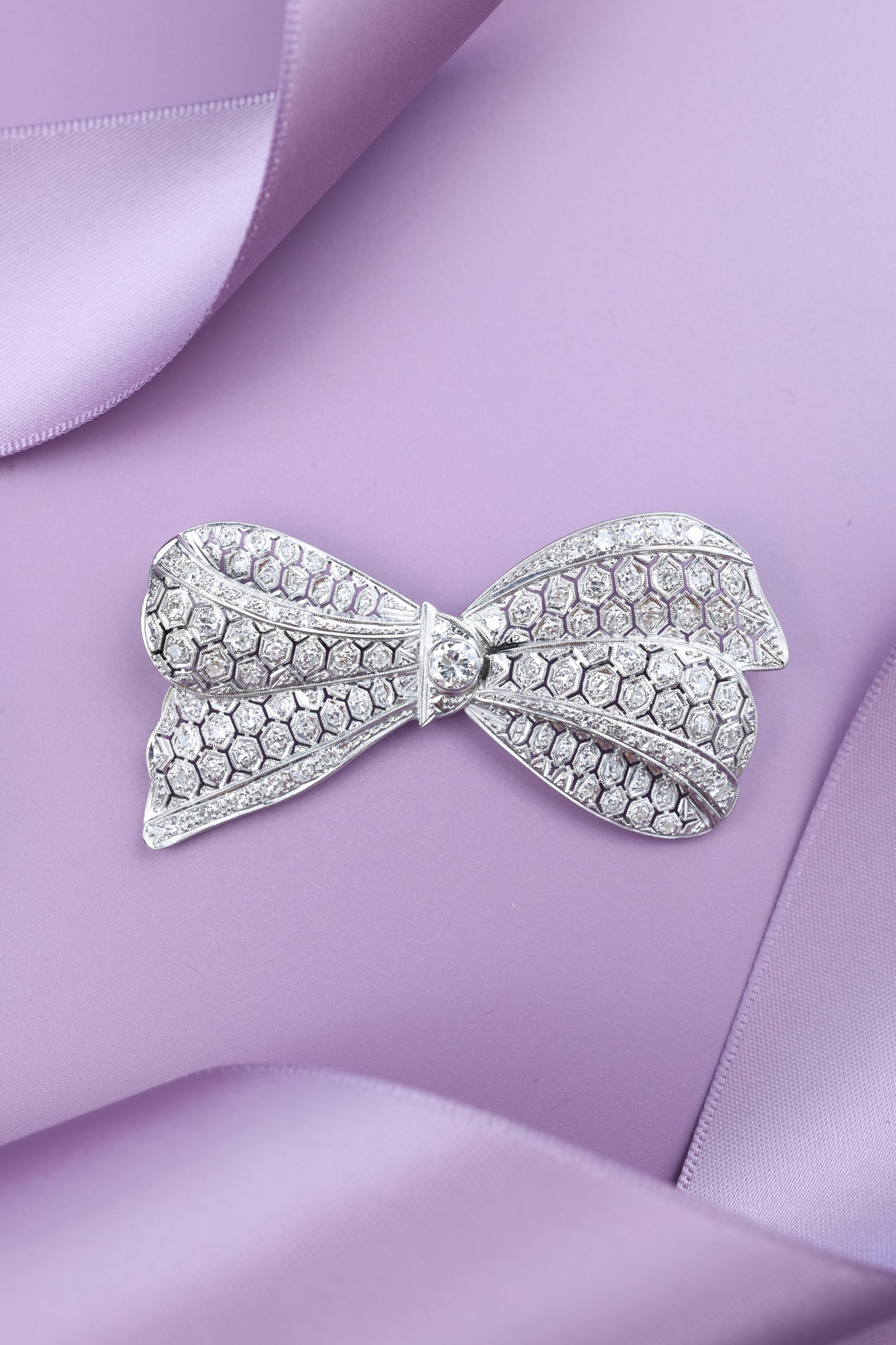 Platinum Diamond Bow Brooch