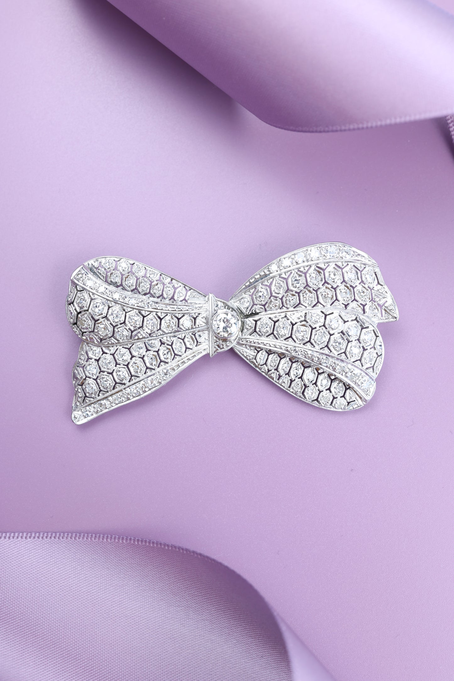 Platinum Diamond Bow Brooch