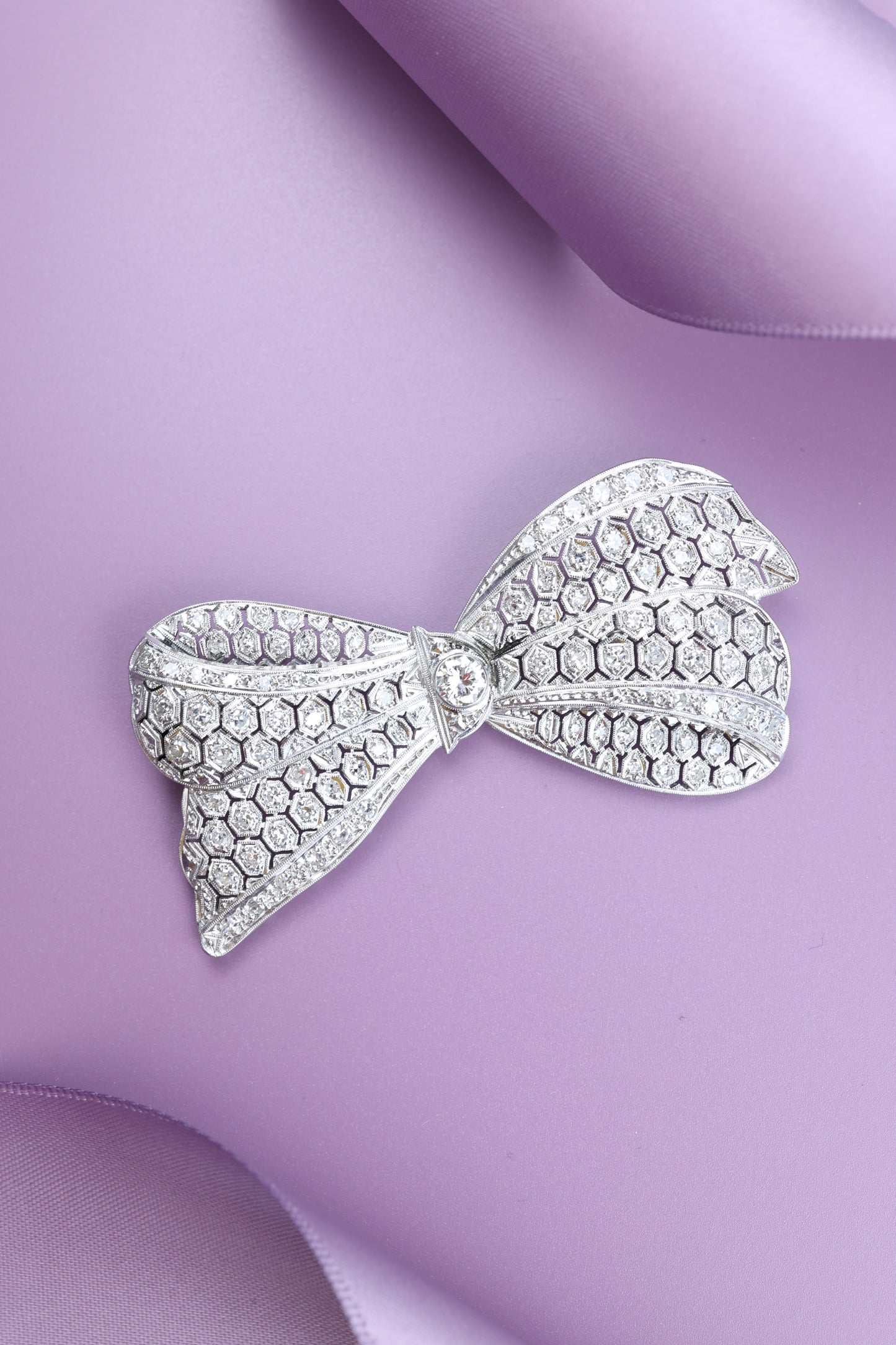 Platinum Diamond Bow Brooch