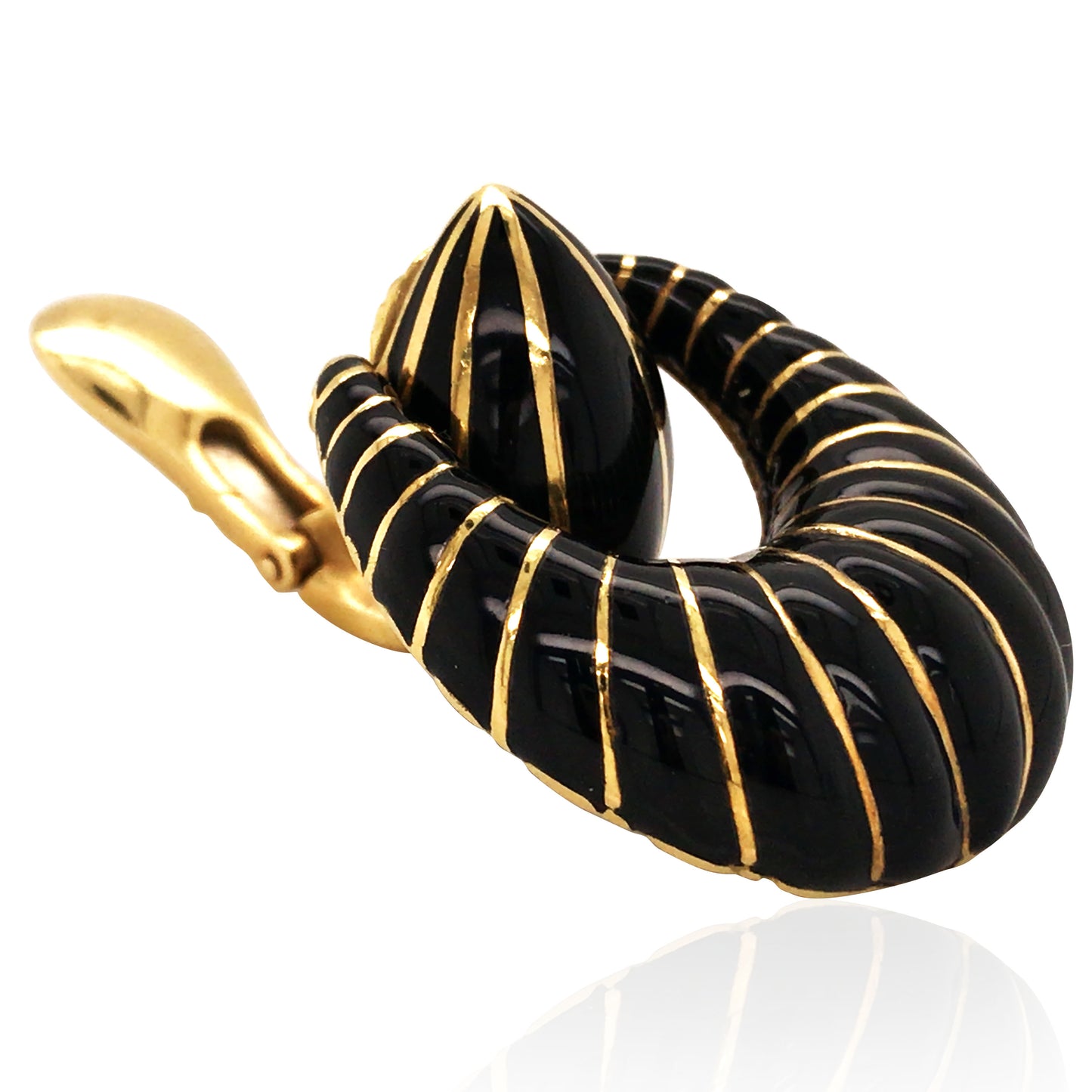David Webb, 18K Gold Black Enamel Earrings