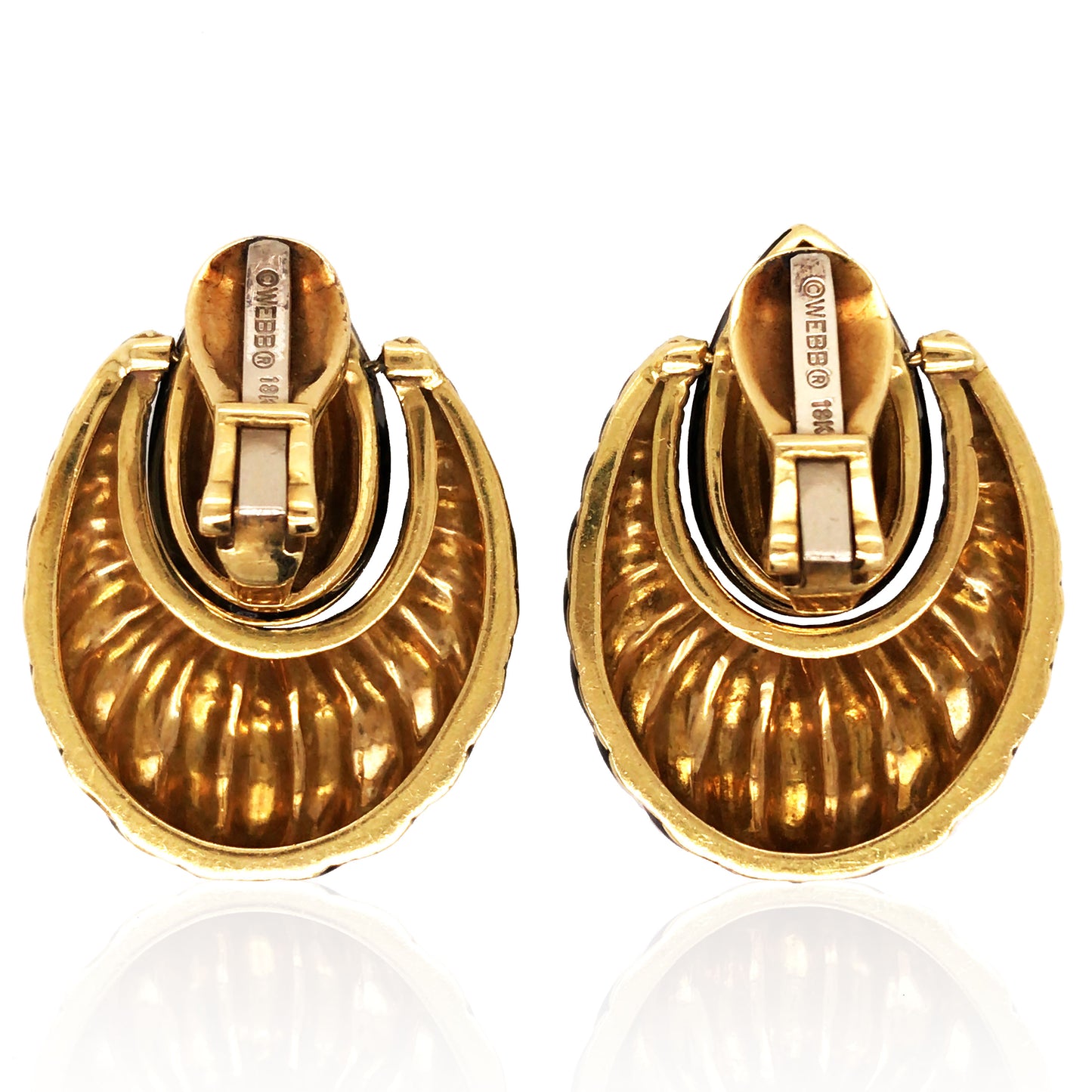 David Webb, 18K Gold Black Enamel Earrings