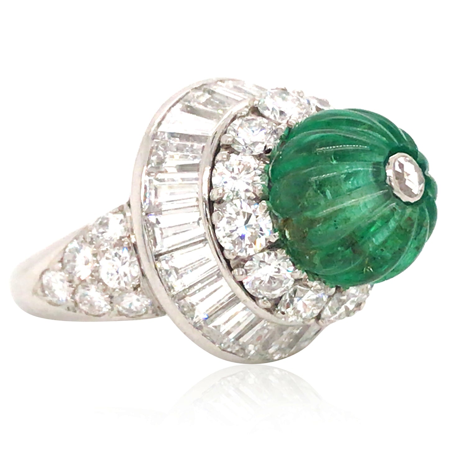 David Webb, Platinum 18K Gold Emerald Diamond Ring, Certificate
