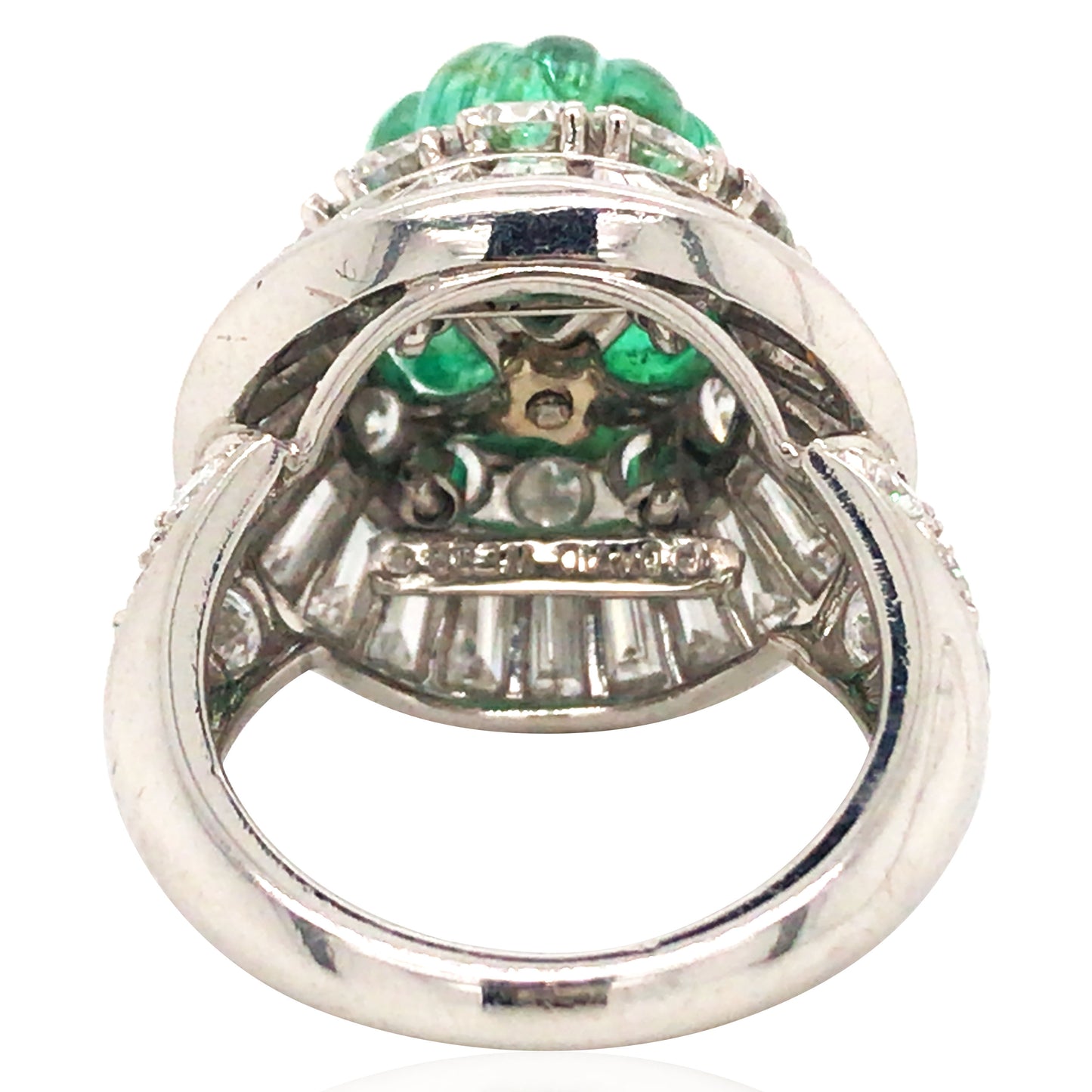 David Webb, Platinum 18K Gold Emerald Diamond Ring, Certificate