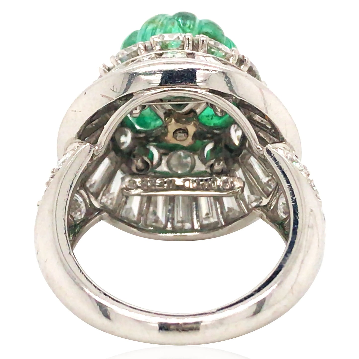 David Webb, Platinum 18K Gold Emerald Diamond Ring, Certificate David Webb