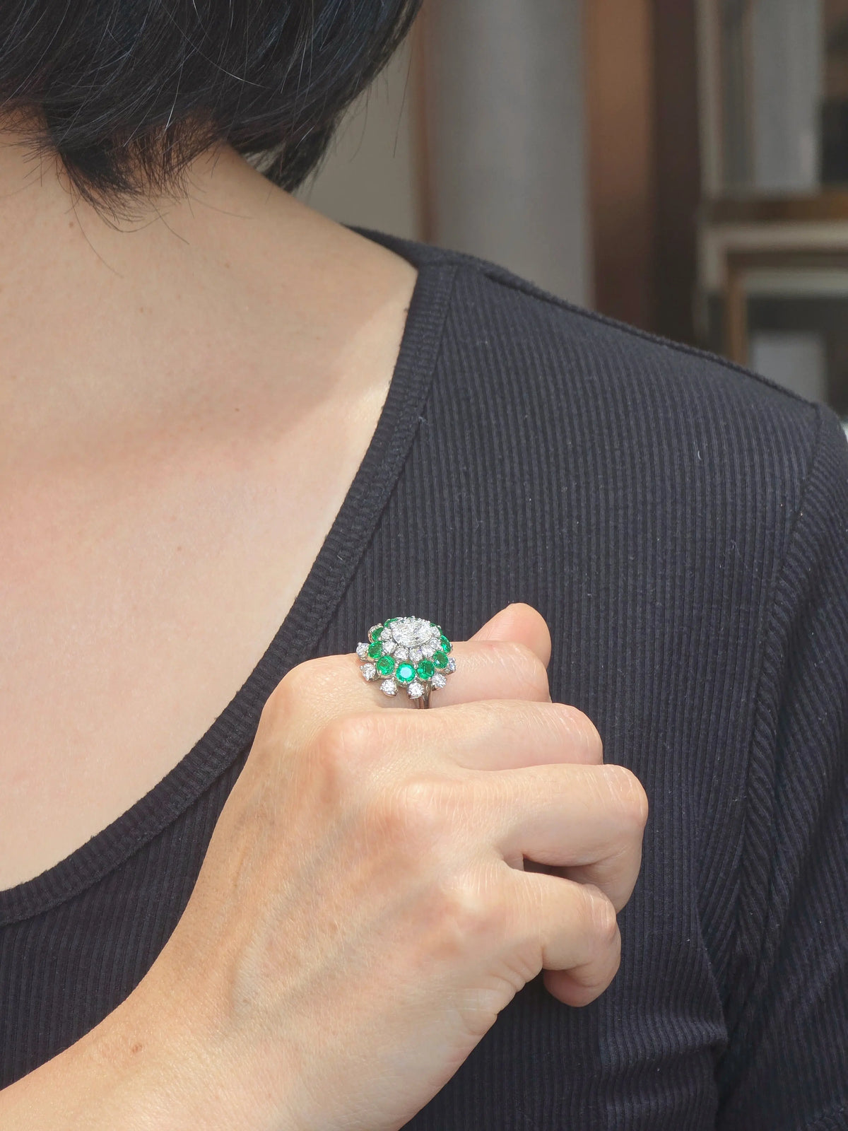 Oscar Heyman, Platinum Emerald Diamond Ring, Certificate Oscar Heyman