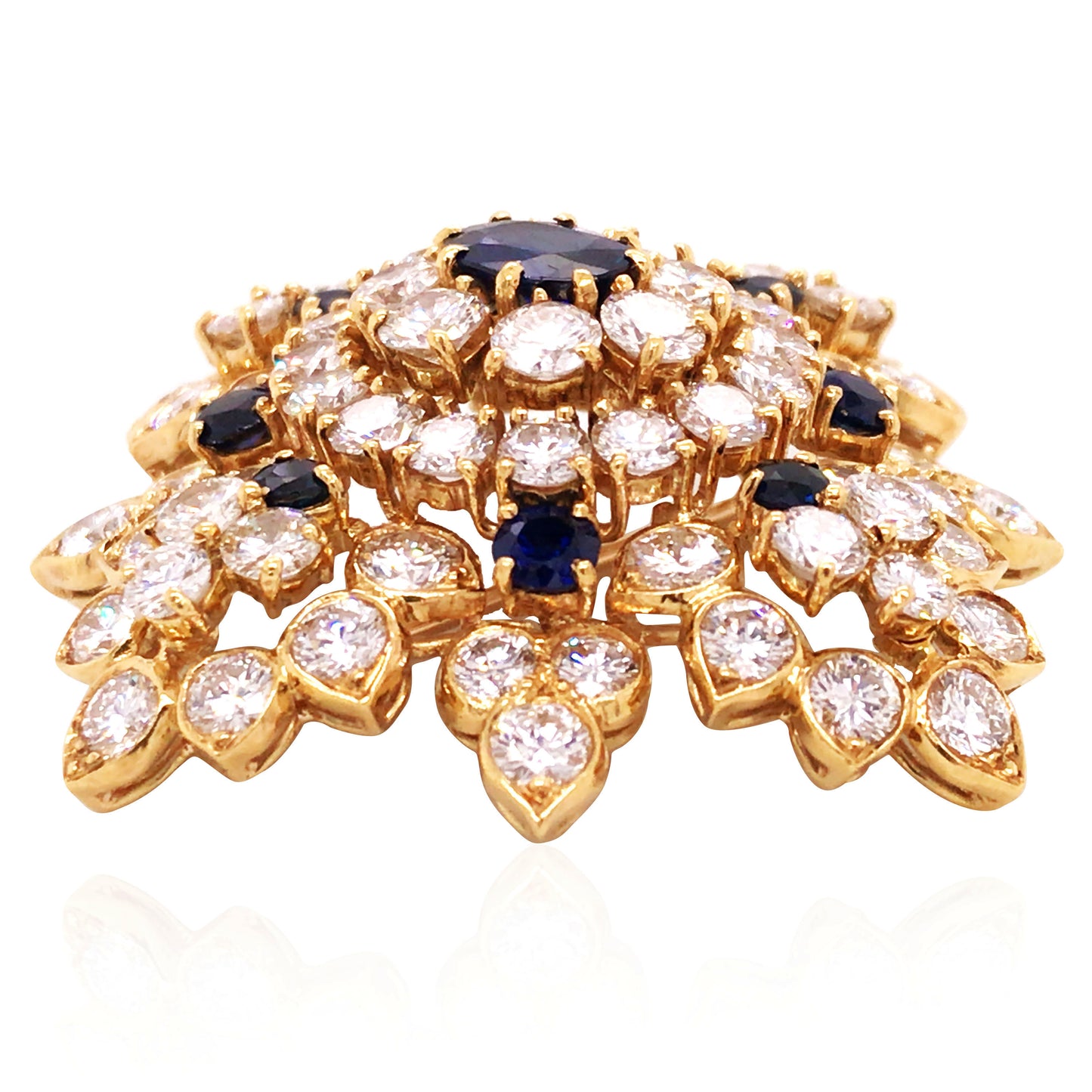 18K Gold Sapphire Diamond Brooch