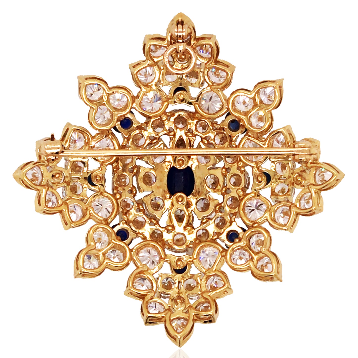 18K Gold Sapphire Diamond Brooch