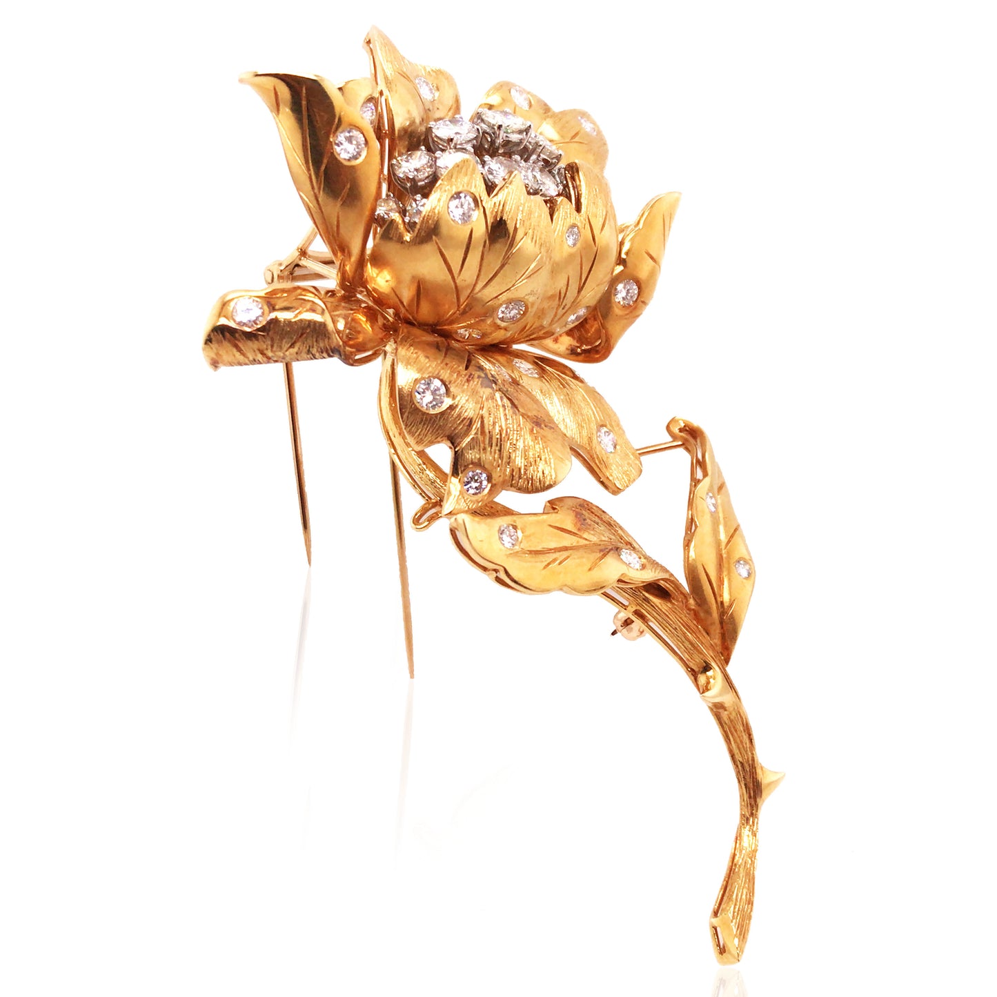 18K Gold Diamond Flower Brooch