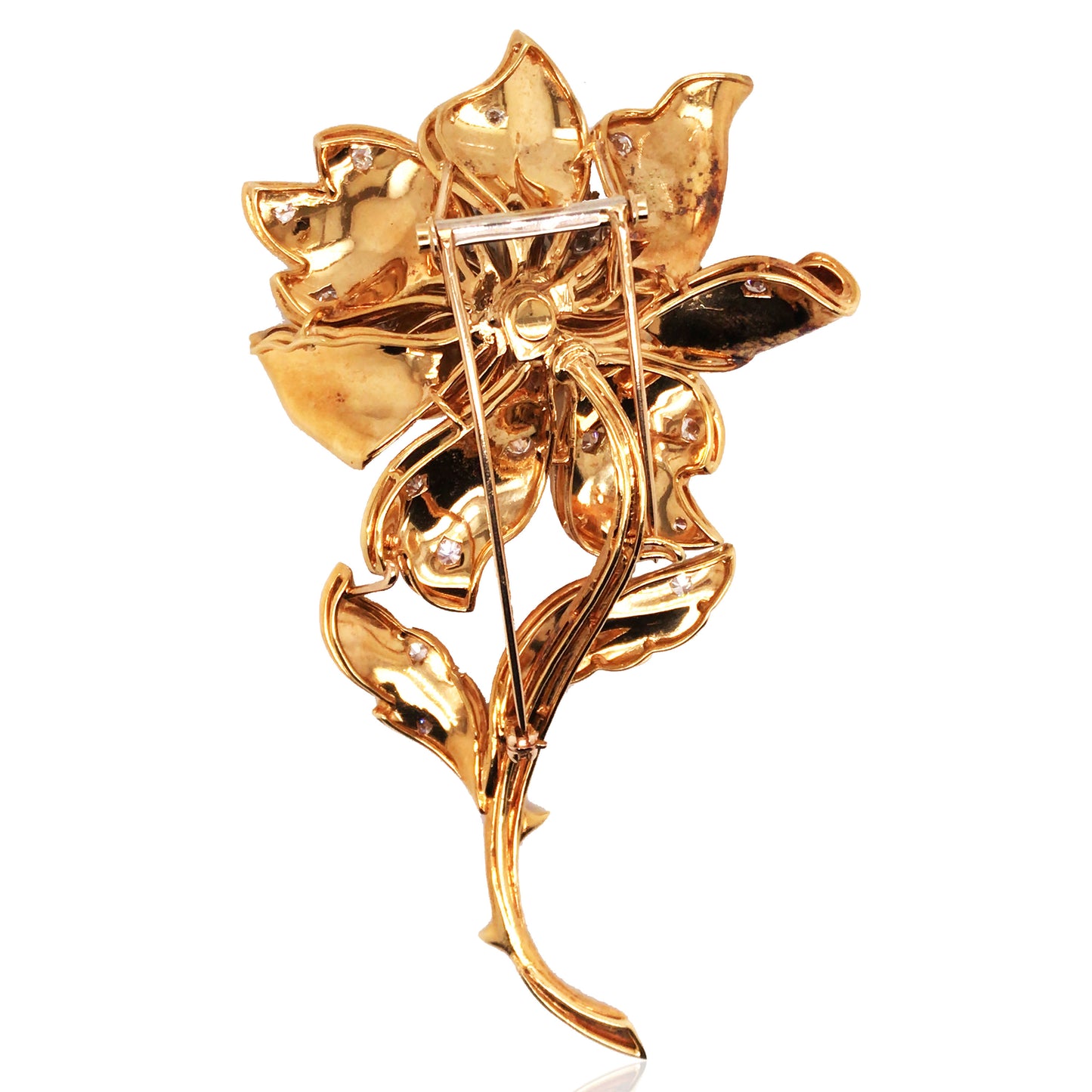 18K Gold Diamond Flower Brooch