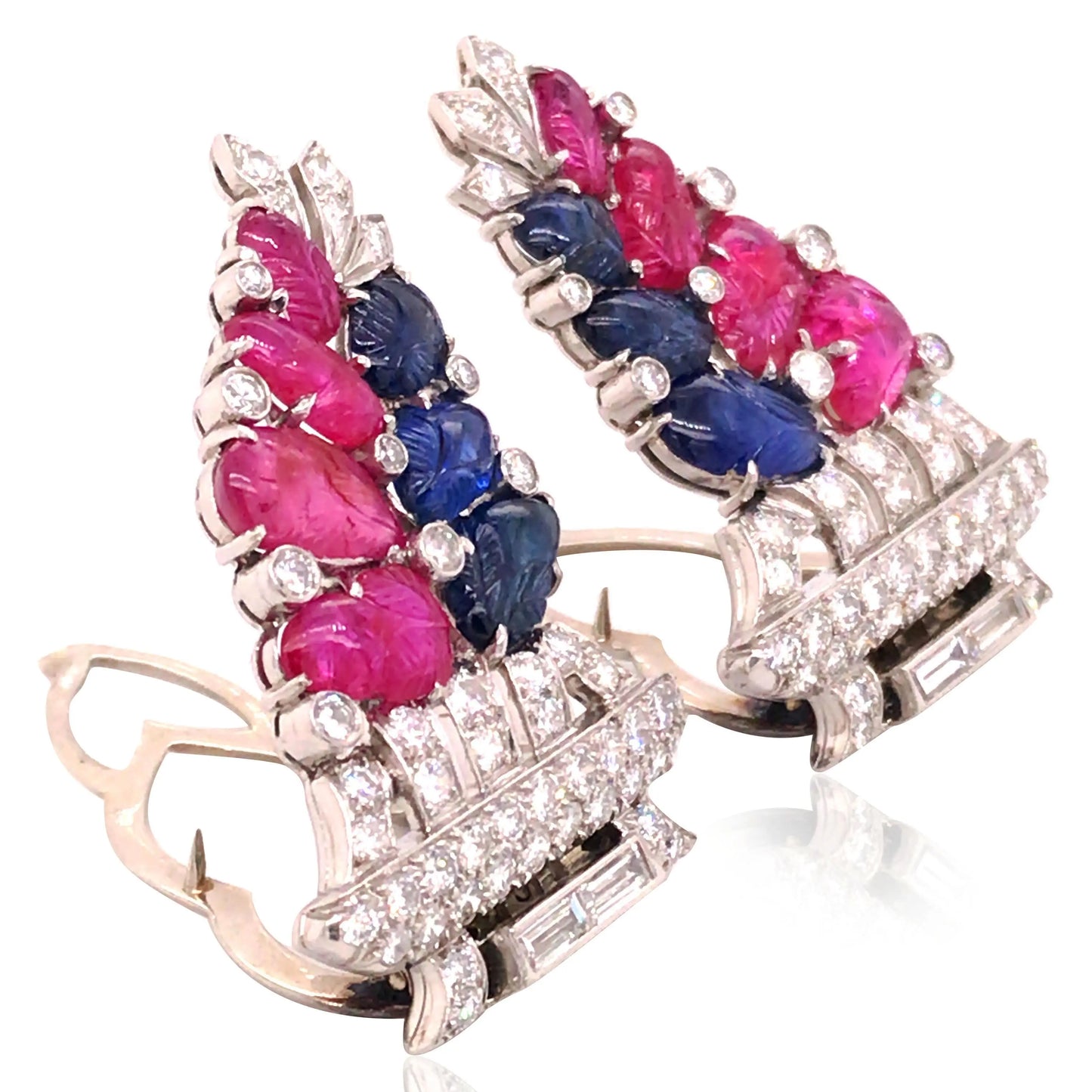 Oscar Heyman, Platinum Art Deco Diamond Gemstone Brooch Oscar Heyman