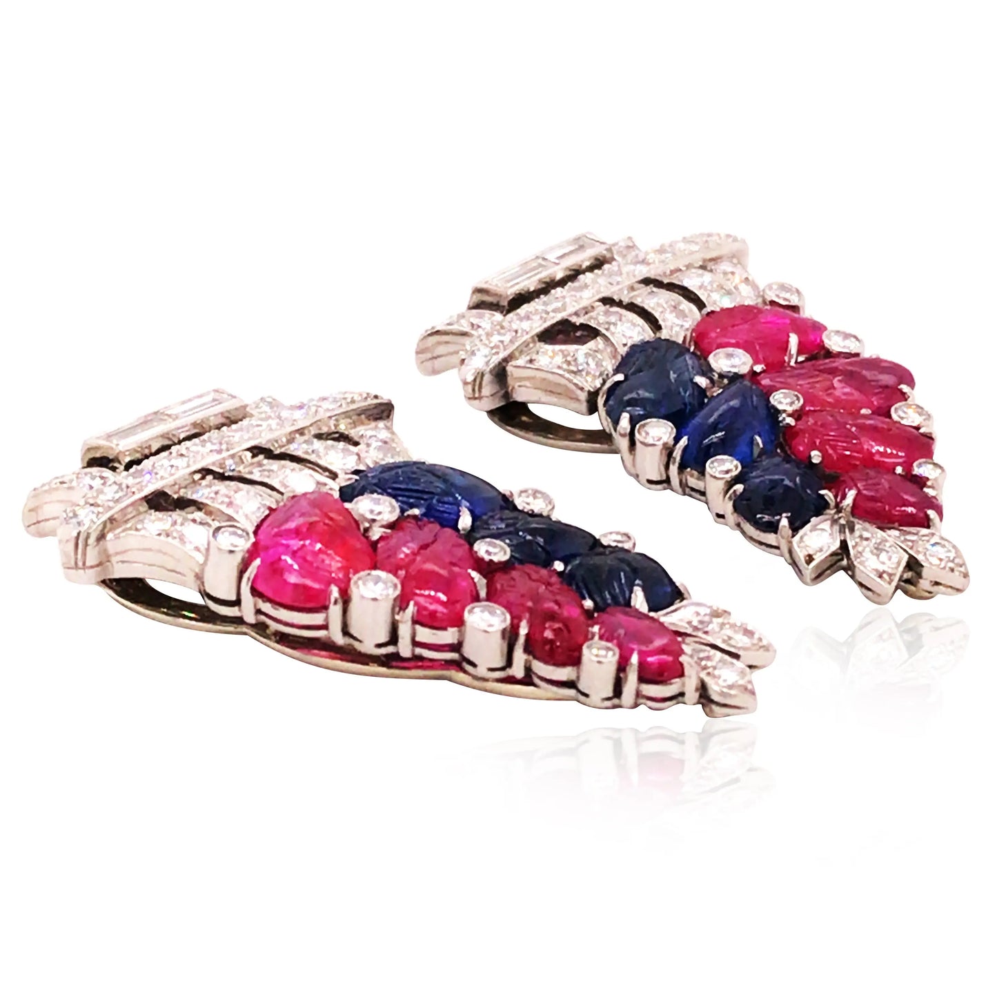 Oscar Heyman, Platinum Art Deco Diamond Gemstone Brooch Oscar Heyman