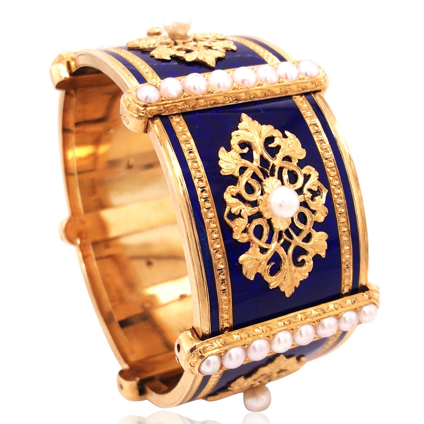 18K Gold Enamel Pearl Bangle