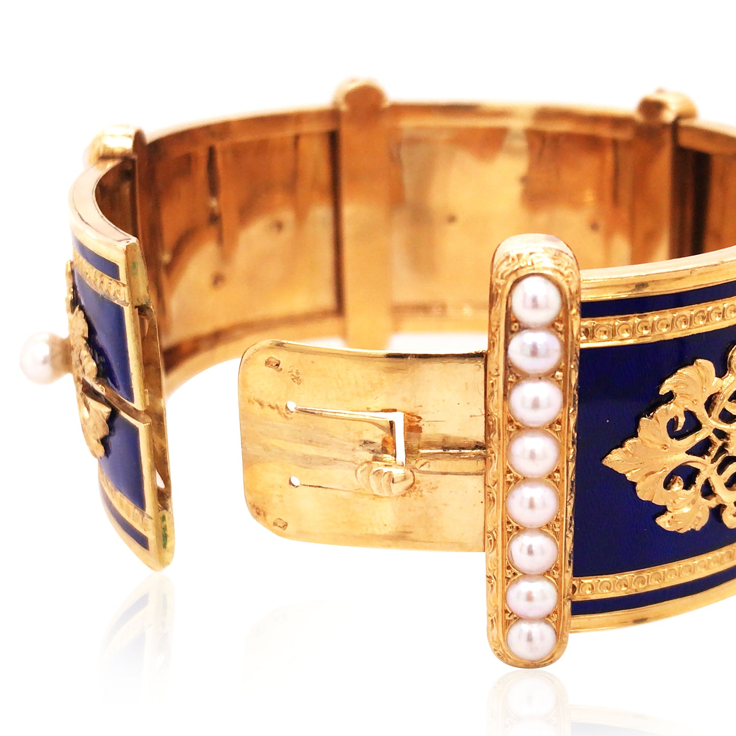 18K Gold Enamel Pearl Bangle