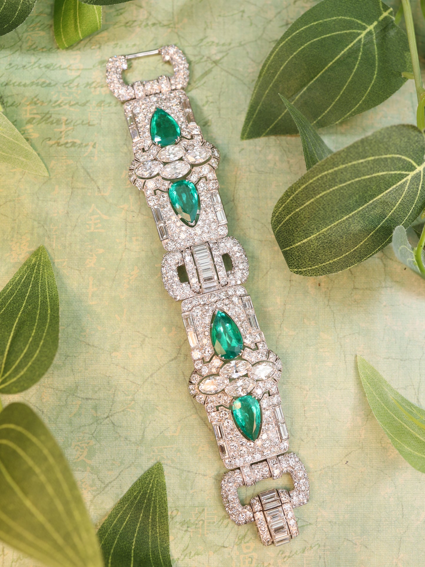 Platinum Colombia Emerald Diamond Bracelet, SSEF