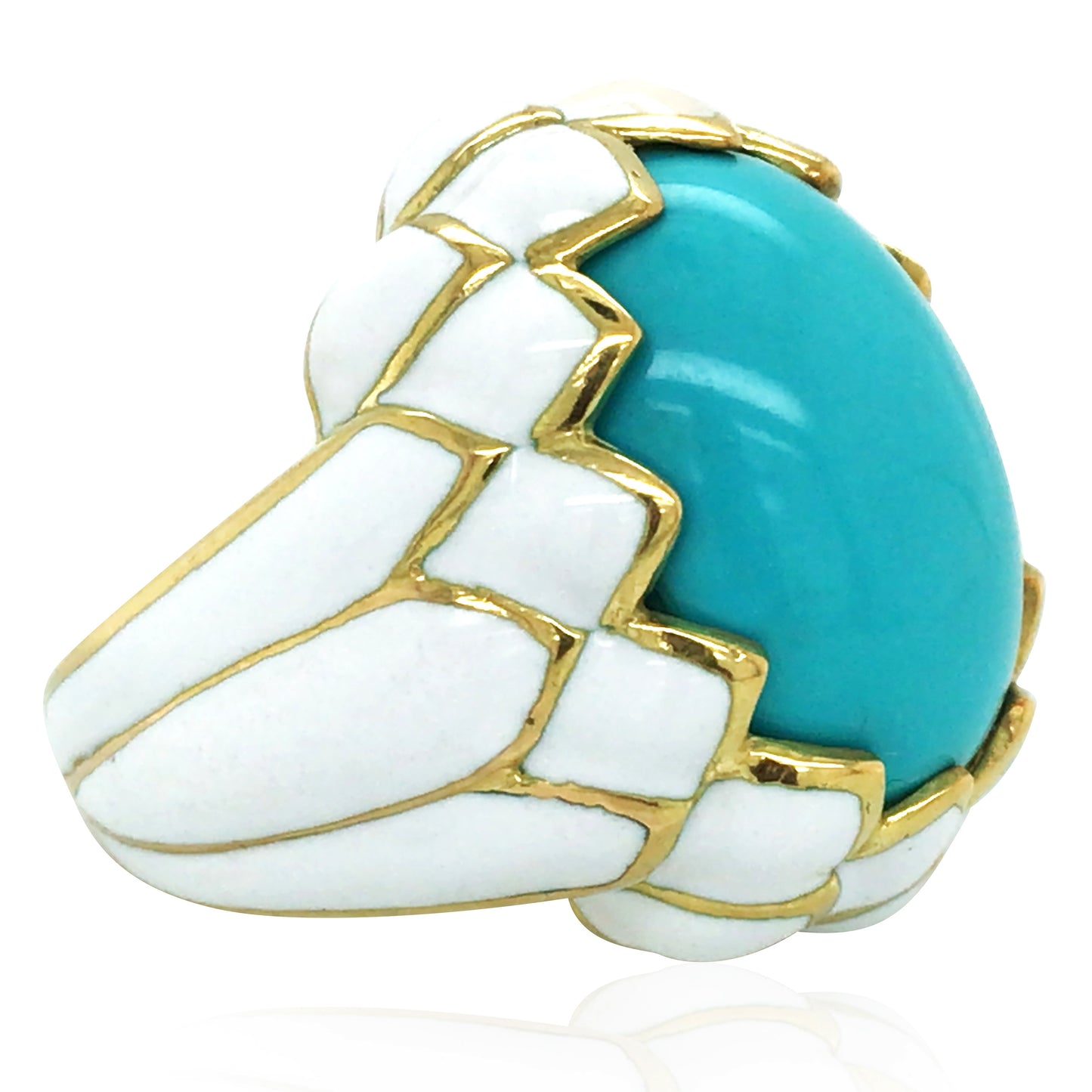 David Webb, 18K Gold Turquoise Enamel Ring