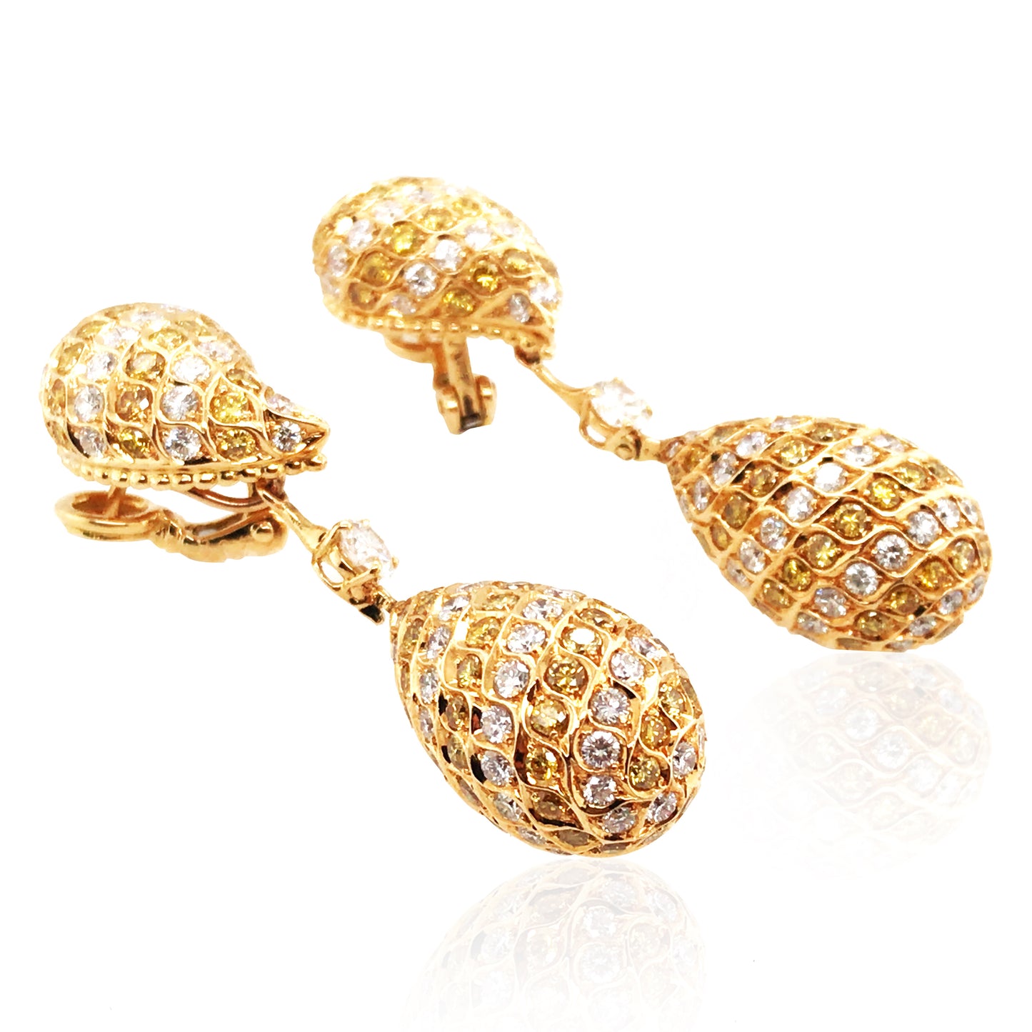 Reza, 18K Gold Yellow Diamond Diamond Earrings, GIA
