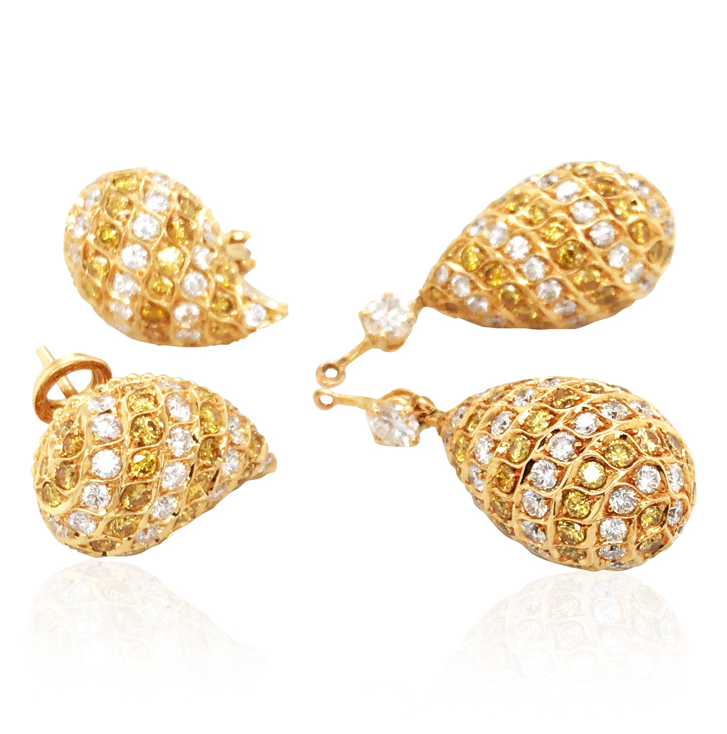 Reza, 18K Gold Yellow Diamond Diamond Earrings, GIA