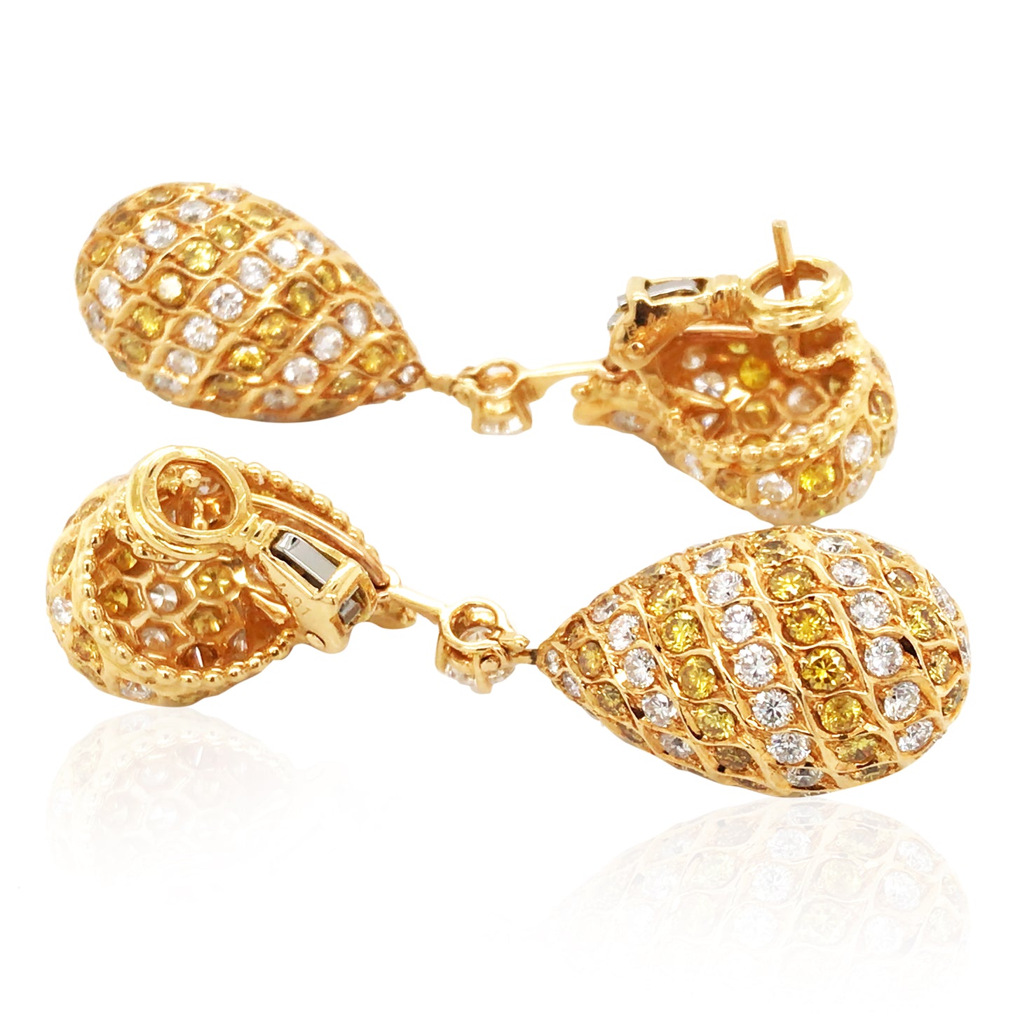 Reza, 18K Gold Yellow Diamond Diamond Earrings, GIA
