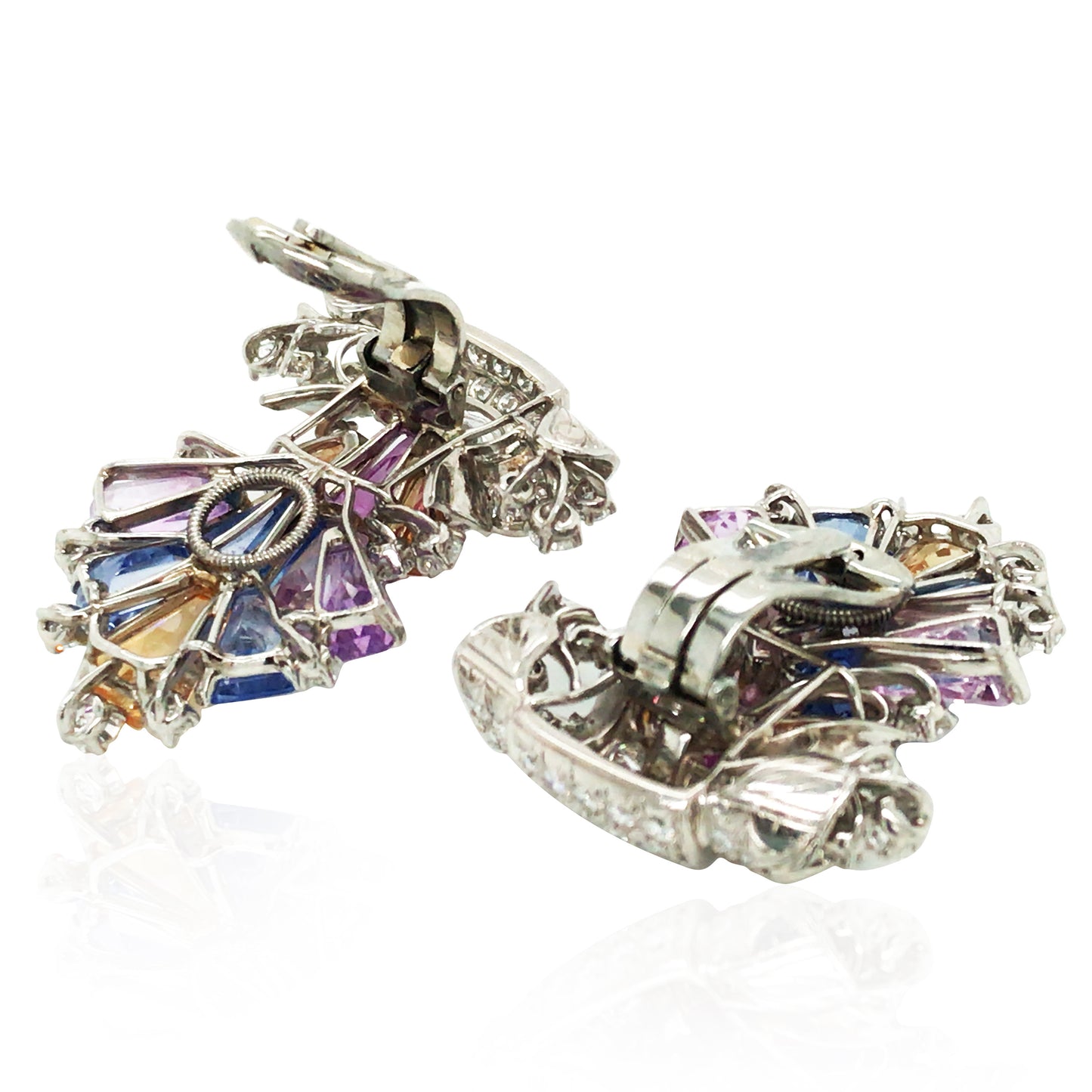 Oscar Heyman, Platinum Multi-color Sapphire Diamond Earrings, Certificate