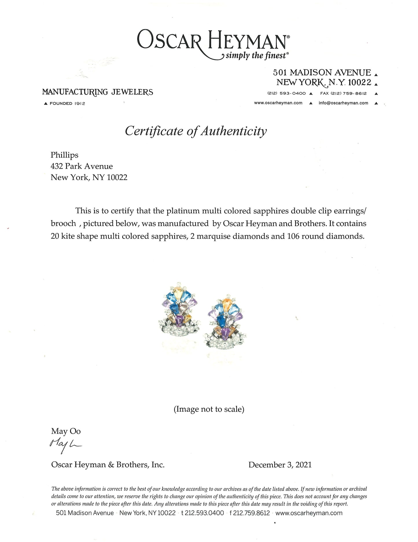 Oscar Heyman, Platinum Multi-color Sapphire Diamond Earrings, Certificate