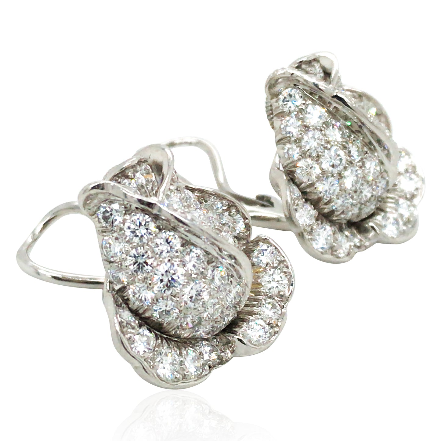 Oscar Heyman, Platinum 18K Gold Diamond Flower Earrings, Certificate