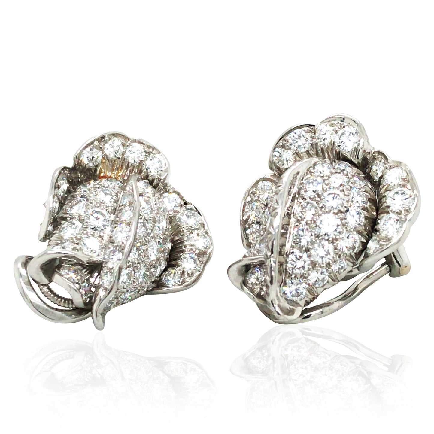 Oscar Heyman, Platinum 18K Gold Diamond Flower Earrings, Certificate