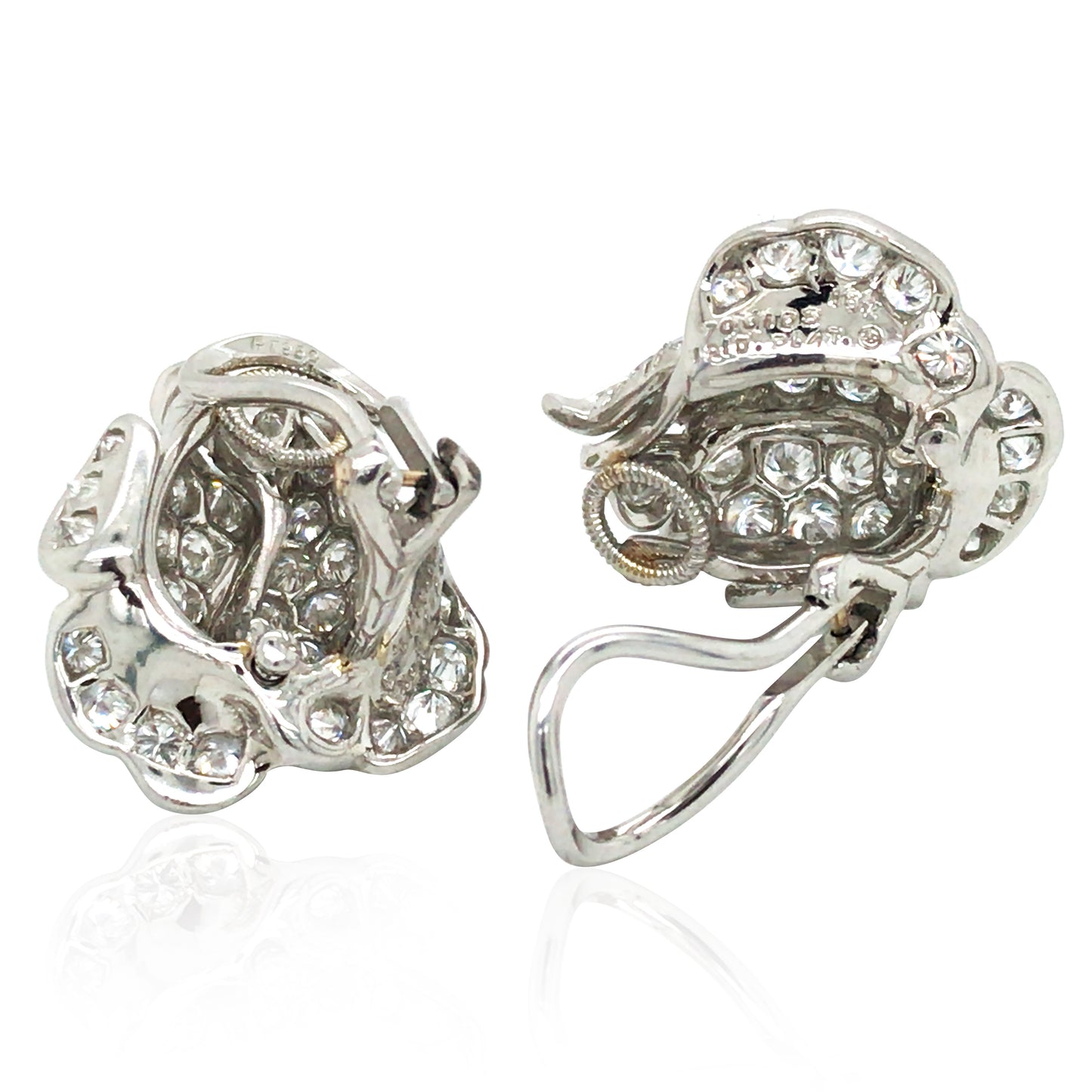 Oscar Heyman, Platinum 18K Gold Diamond Flower Earrings, Certificate