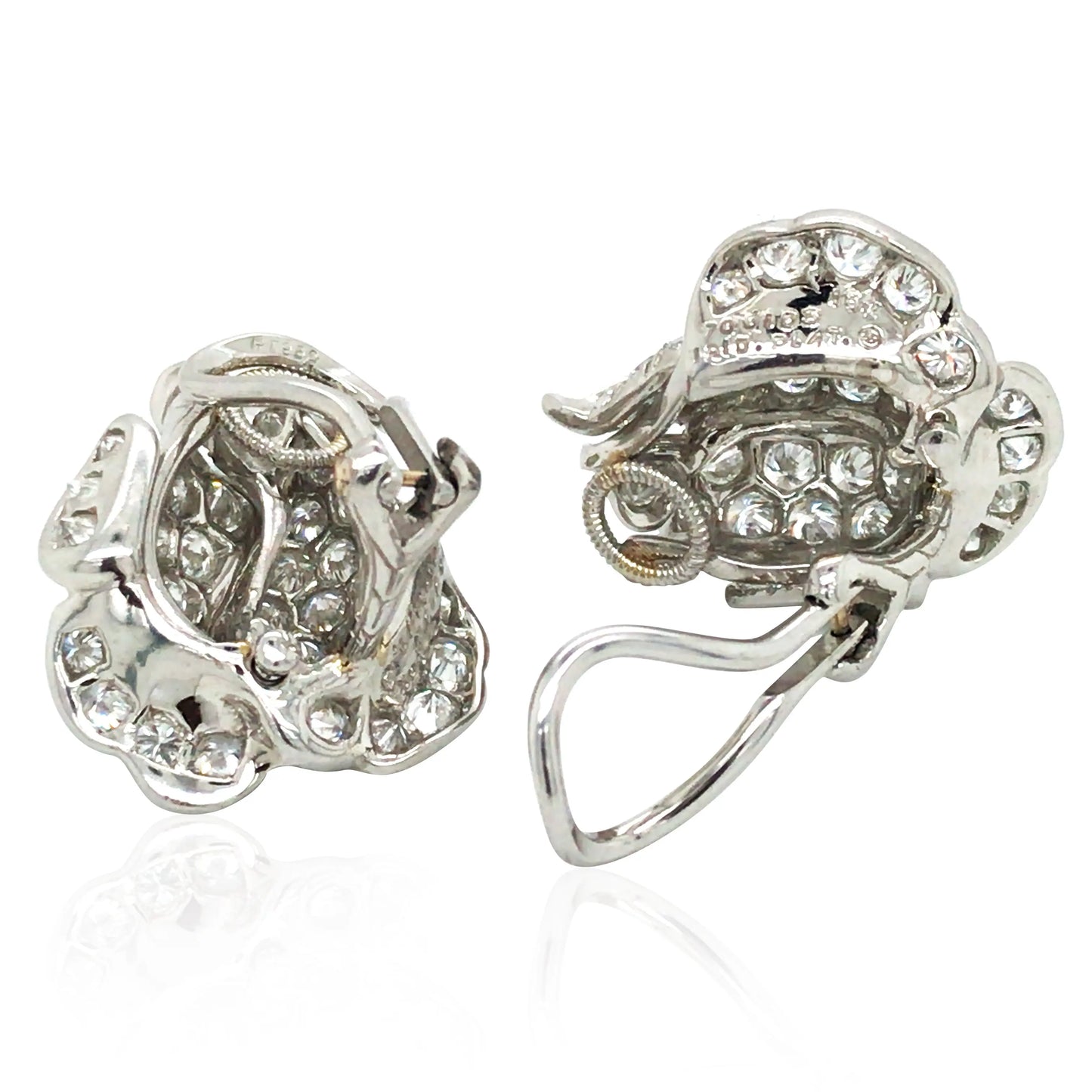 Oscar Heyman, Platinum 18K Gold Diamond Flower Earrings, Certificate Oscar Heyman