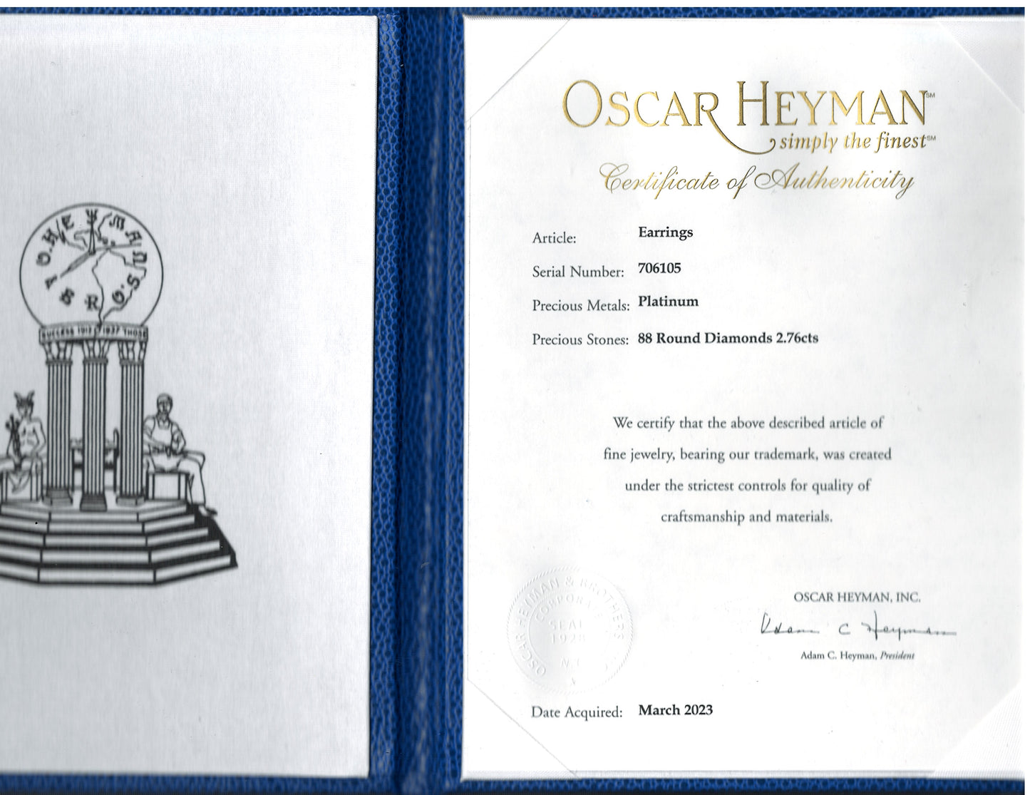 Oscar Heyman, Platinum 18K Gold Diamond Flower Earrings, Certificate