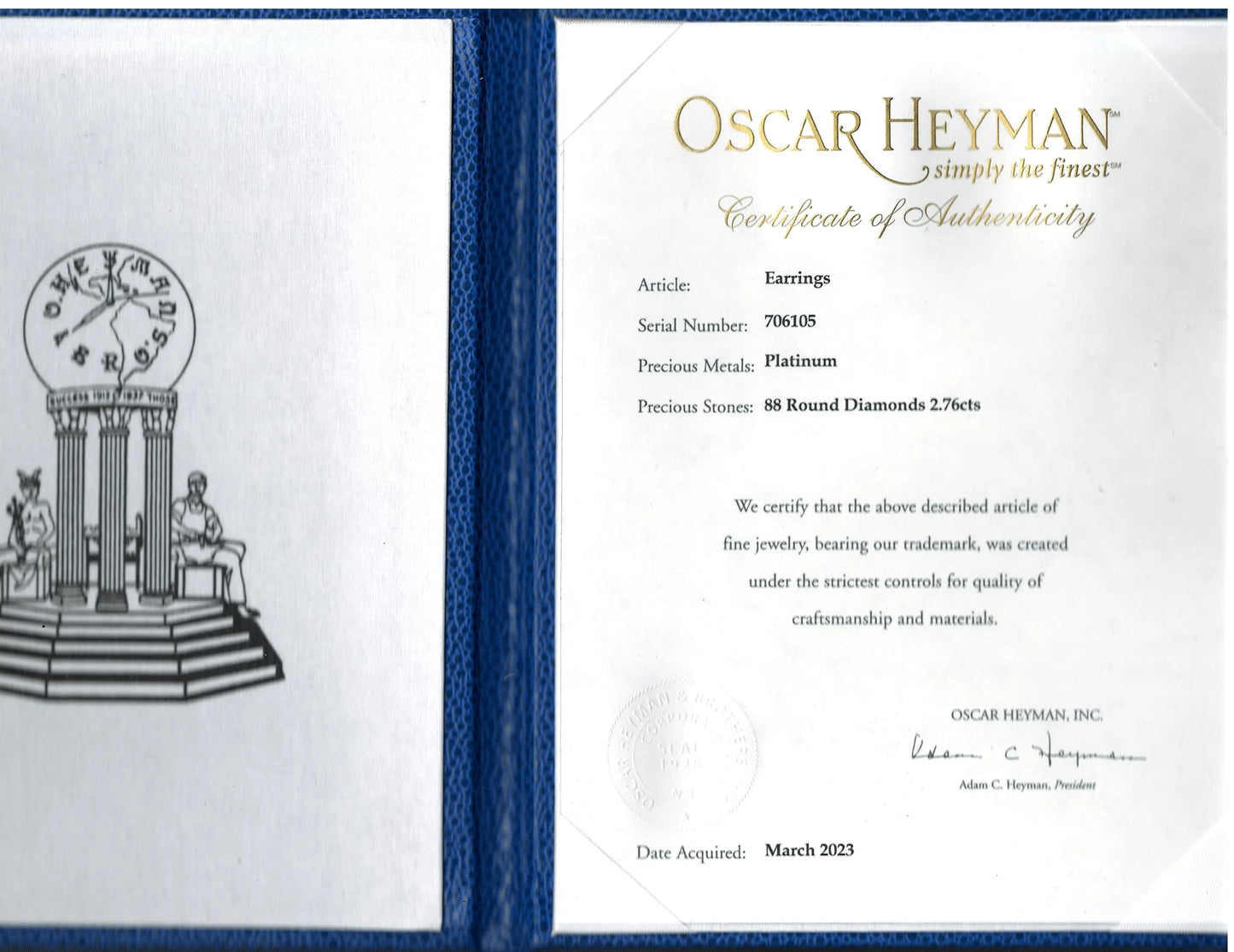 Oscar Heyman, Platinum 18K Gold Diamond Flower Earrings, Certificate Oscar Heyman