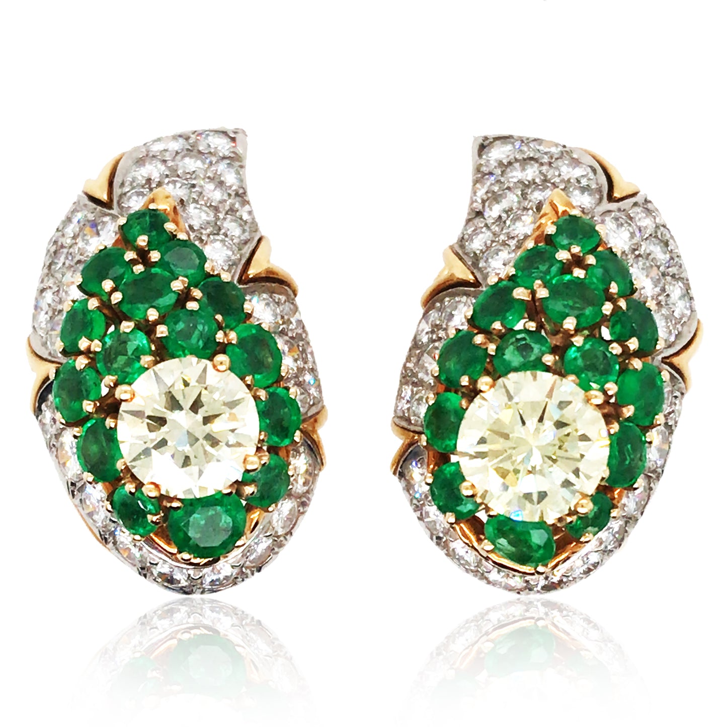 Color Diamond, Diamond Emerald Gold Earrings,André Vassort