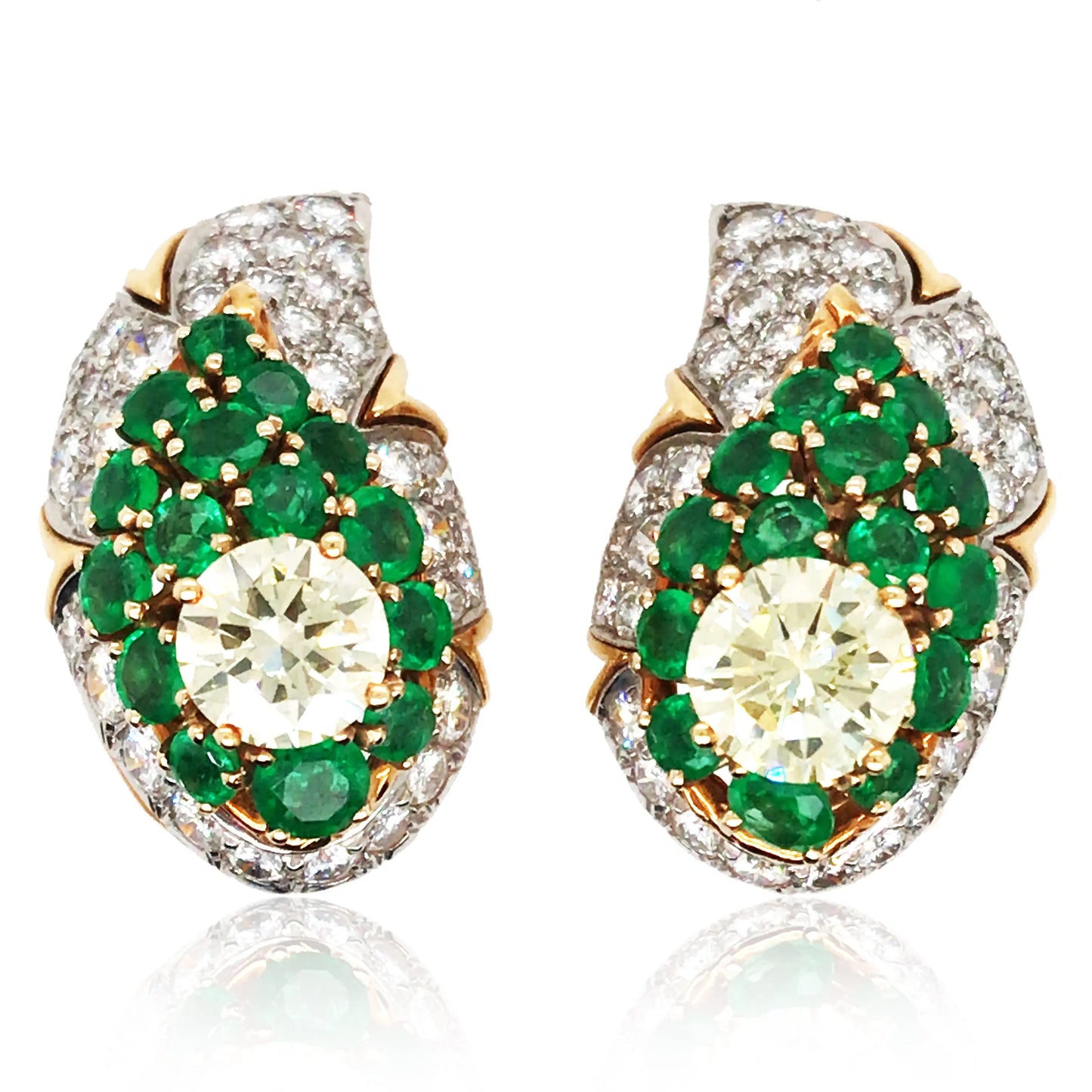 Color Diamond, Diamond Emerald Gold Earrings,André Vassort Lueur Jewelry