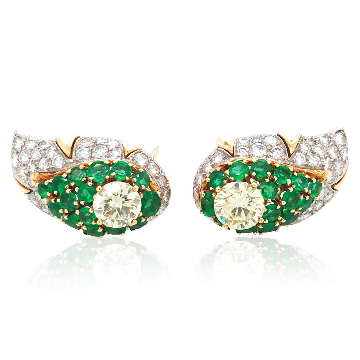 Color Diamond, Diamond Emerald Gold Earrings,André Vassort