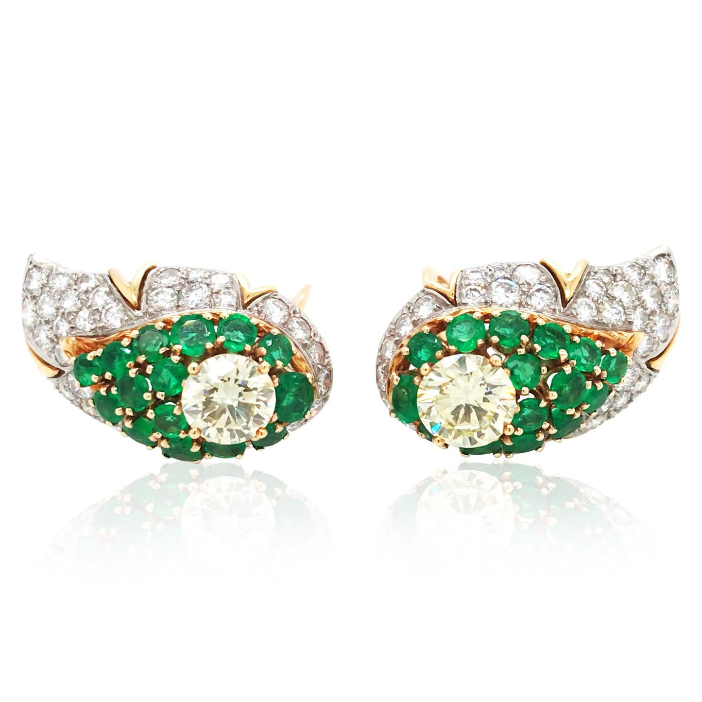 Color Diamond, Diamond Emerald Gold Earrings,André Vassort Lueur Jewelry
