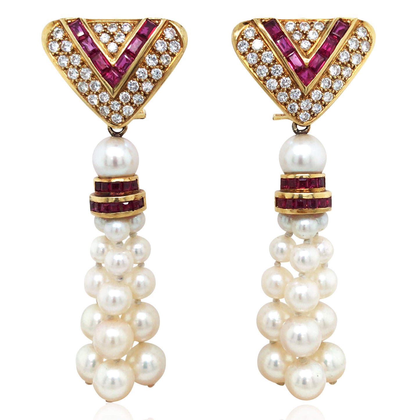 18K Gold Ruby Pearl Diamond Earrings