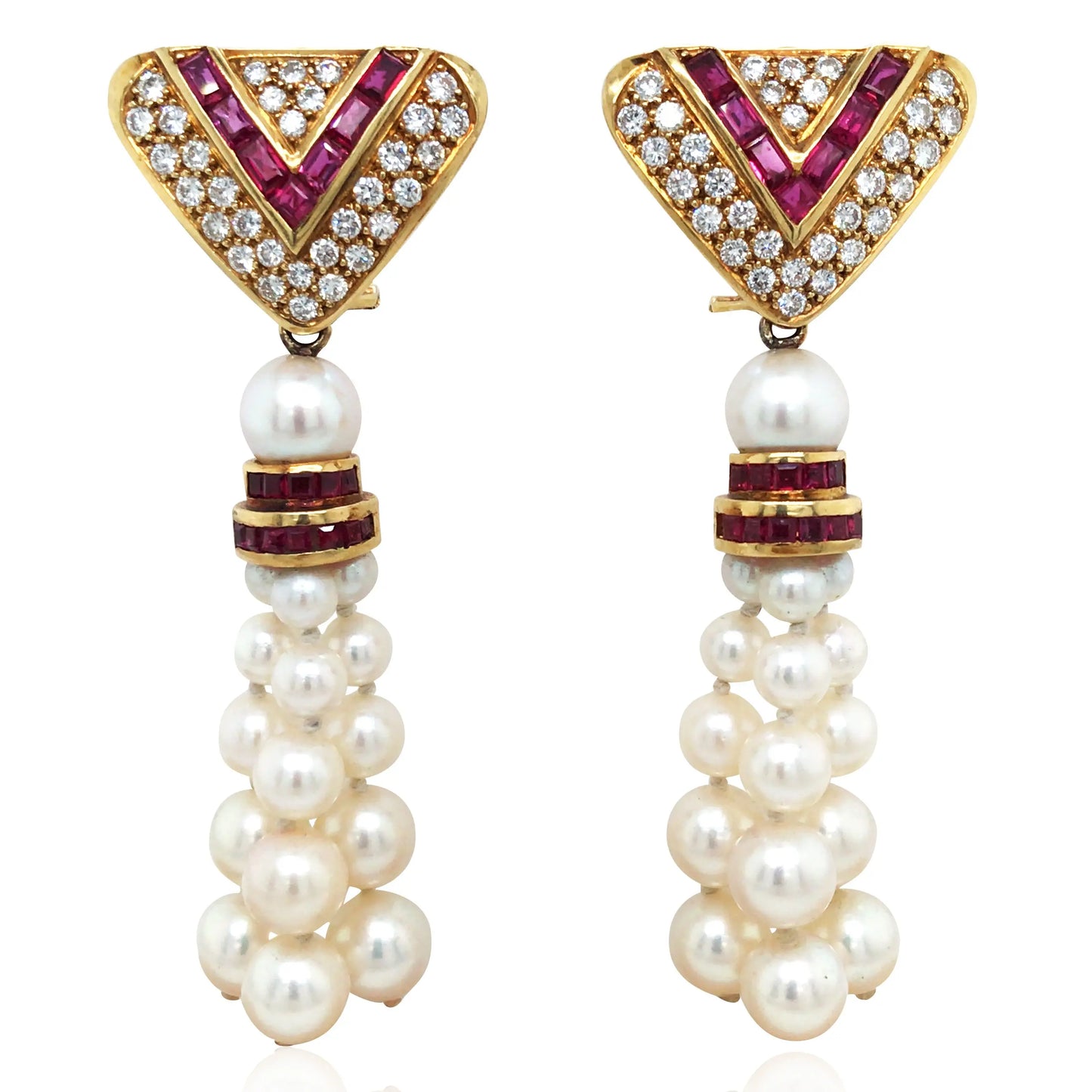 18K Gold Ruby Pearl Diamond Earrings Lueur Jewelry