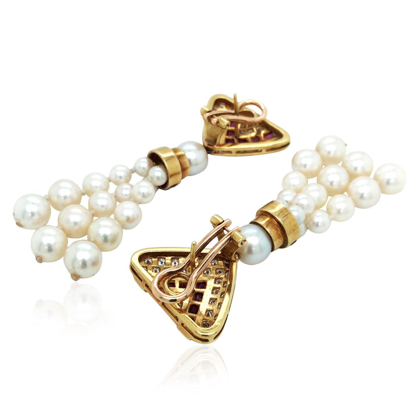 18K Gold Ruby Pearl Diamond Earrings